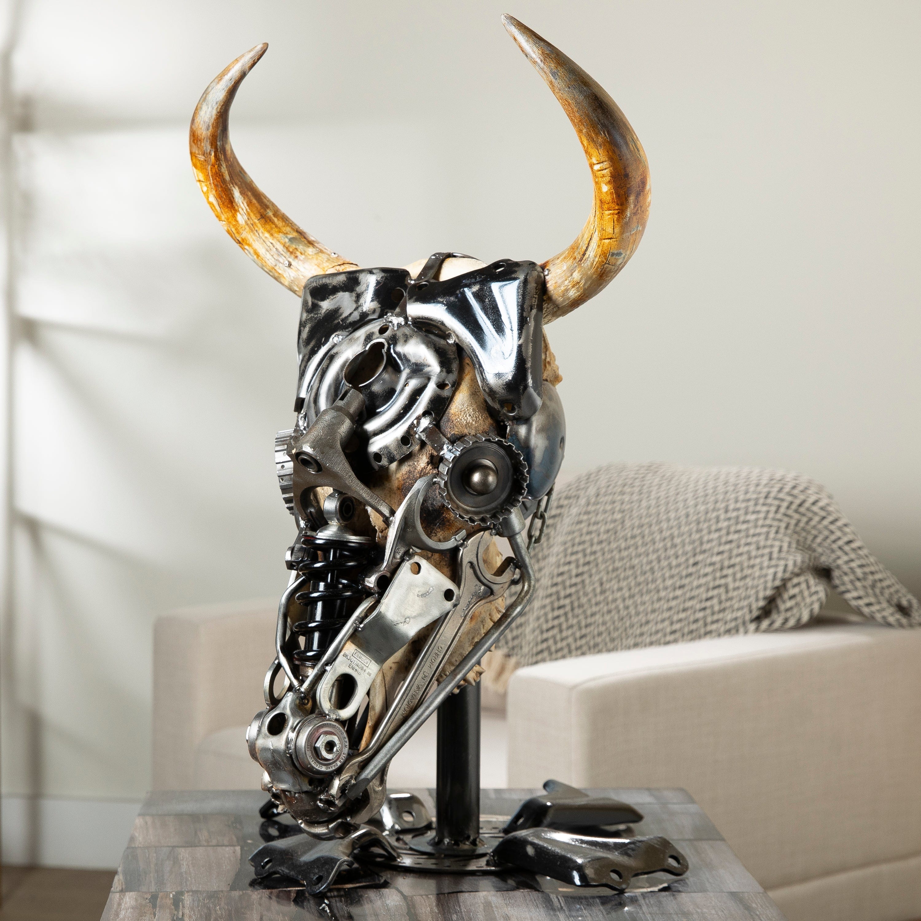 Kalifano Recycled Metal Art Bull Skull Recycled Metal Art Sculpture RMS-BSK-S188