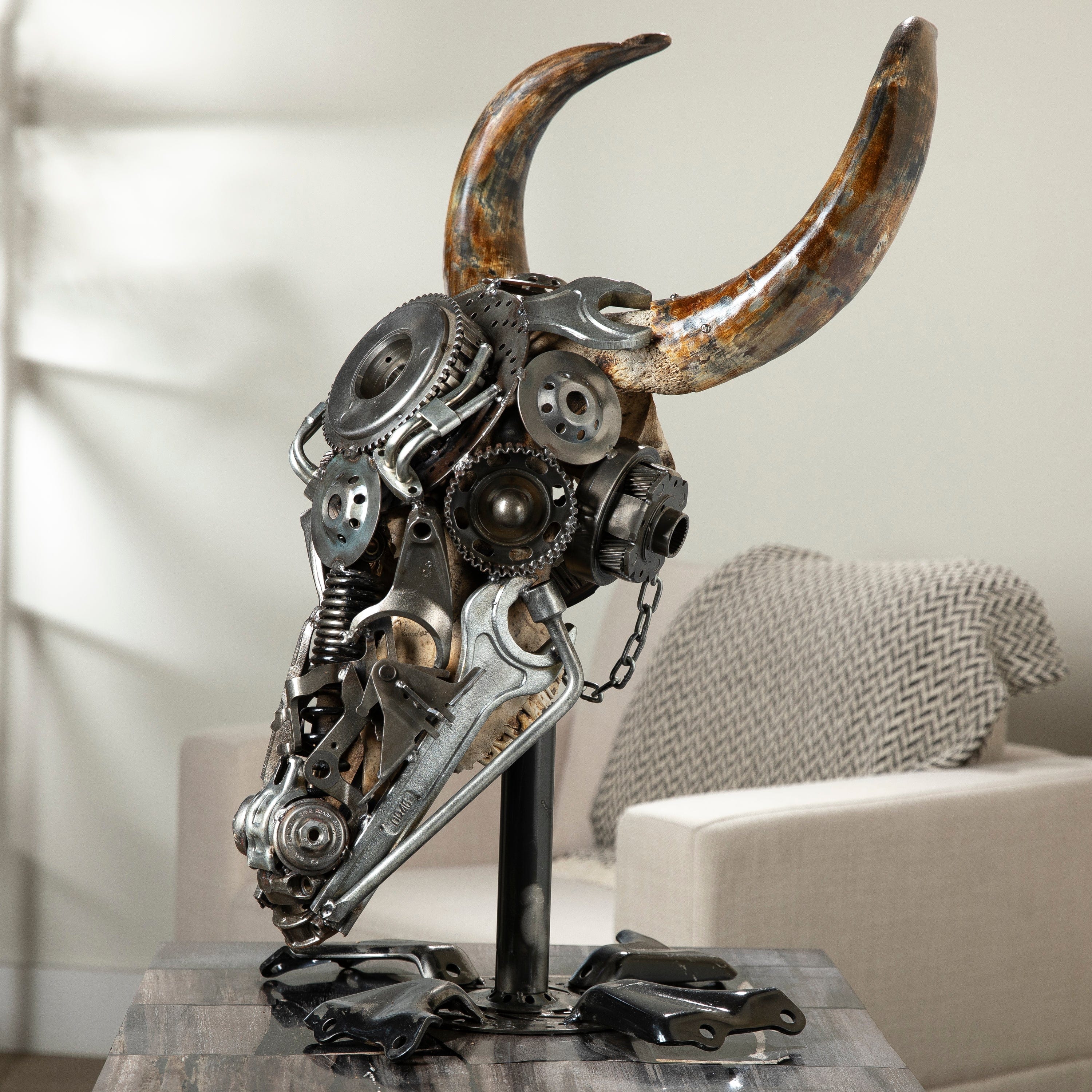 Kalifano Recycled Metal Art Bull Skull Recycled Metal Art Sculpture RMS-BSK-S190