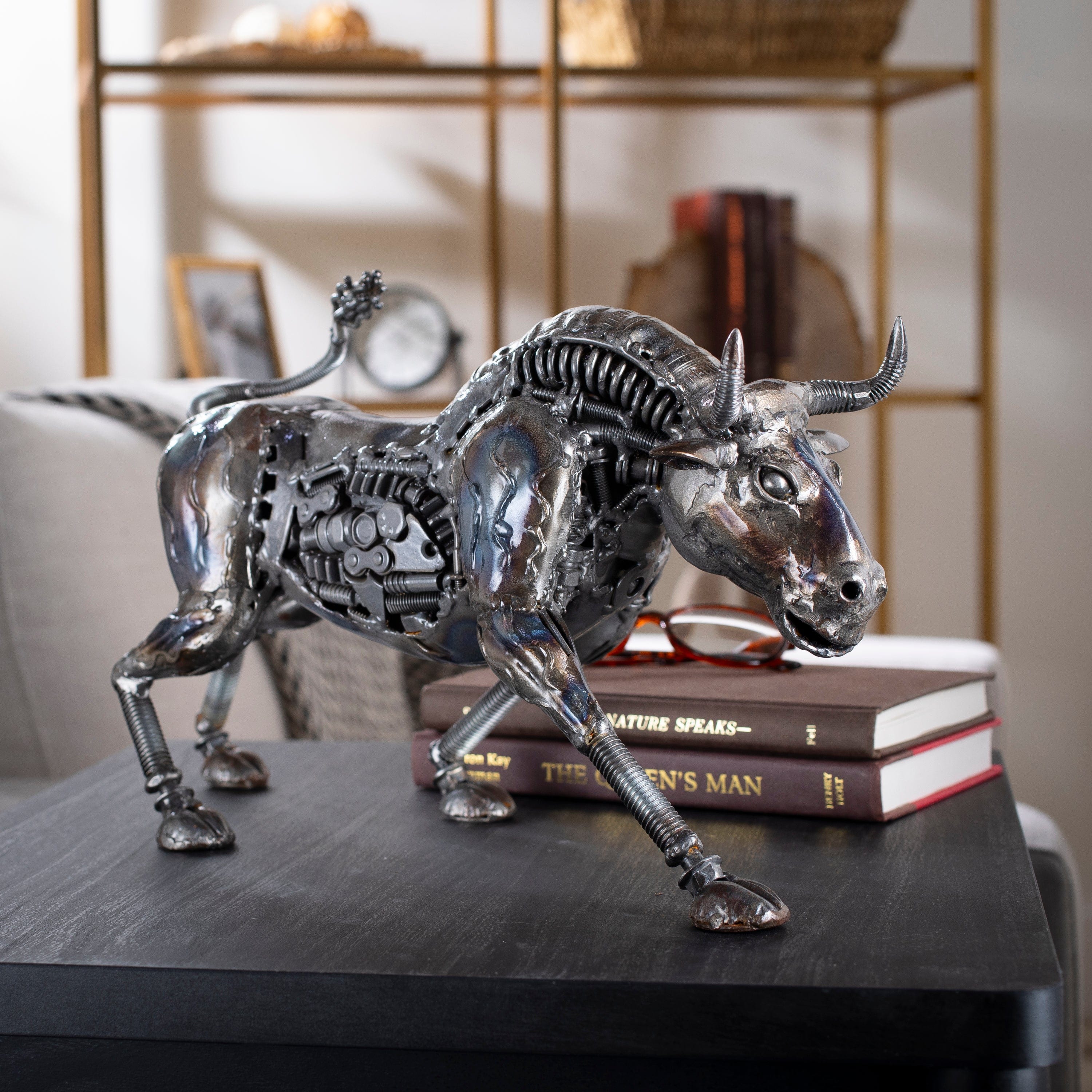 KALIFANO Recycled Metal Art Charging Bull Inspired Recycled Metal Art Sculpture RMS-2500BL-PK