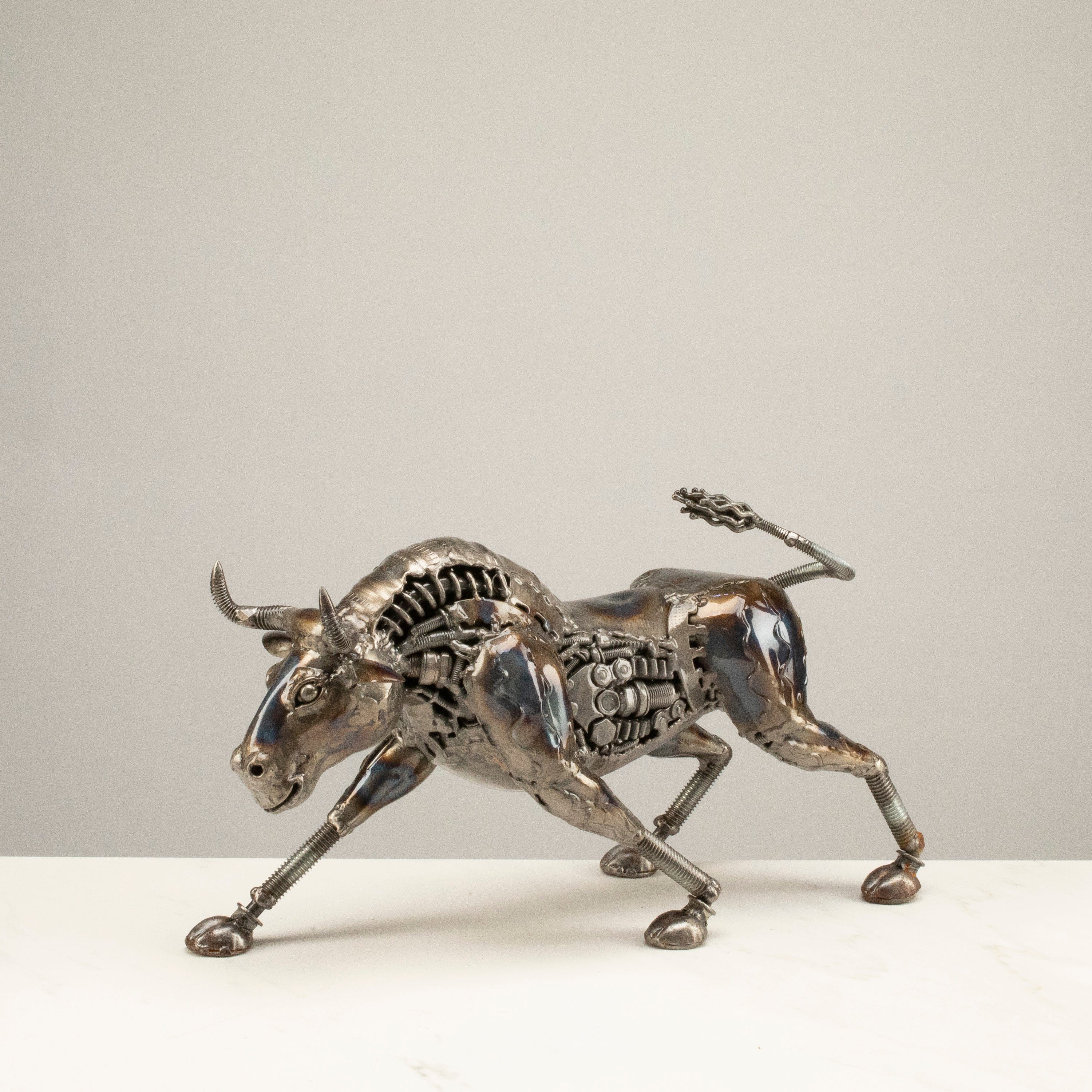 KALIFANO Recycled Metal Art Charging Bull Inspired Recycled Metal Art Sculpture RMS-2500BL-PK