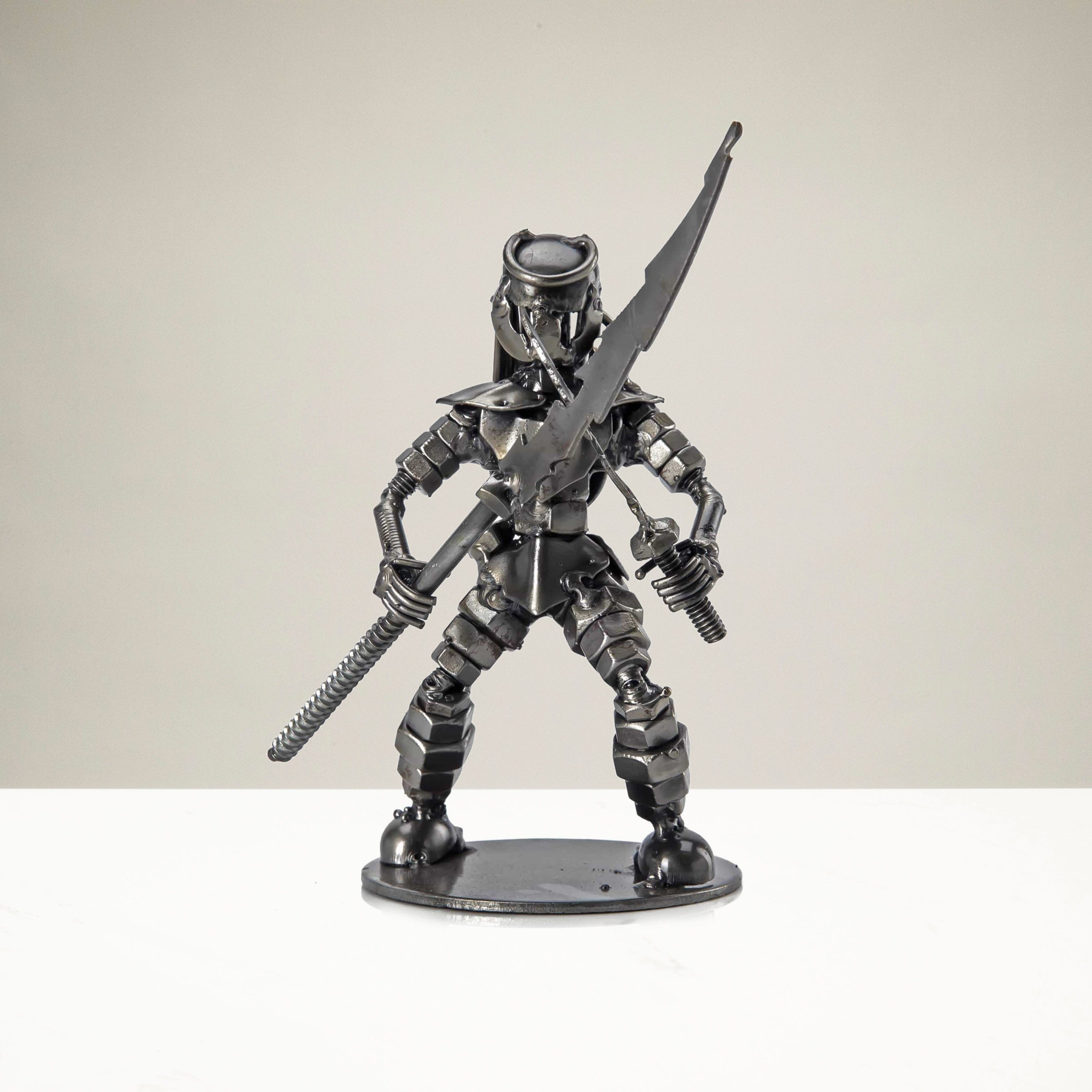 Kalifano Recycled Metal Art Dual Wielding Predator with Spear Inspired Recycled Metal Sculpture RMS-250PC-N