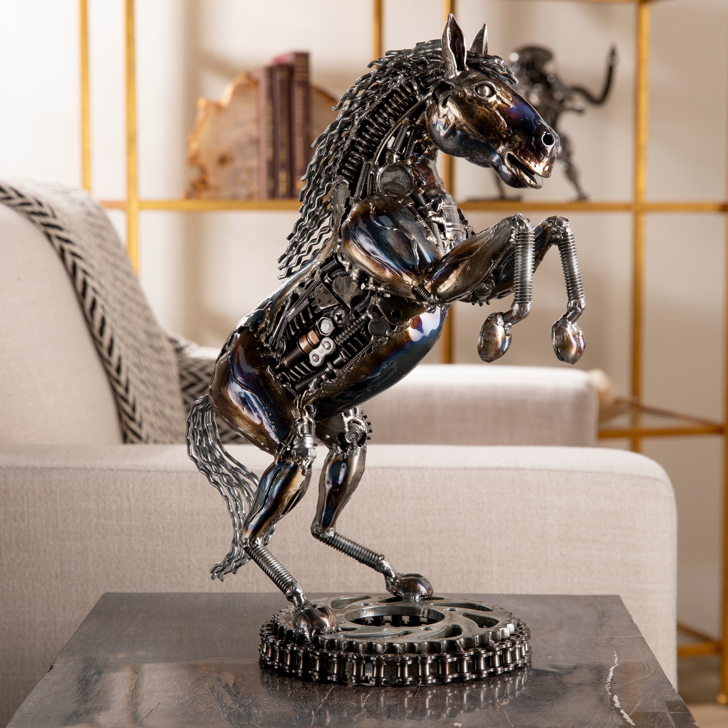 KALIFANO Recycled Metal Art Galloping Horse Inspired Recycled Metal Art Sculpture RMS-3000HS-PK