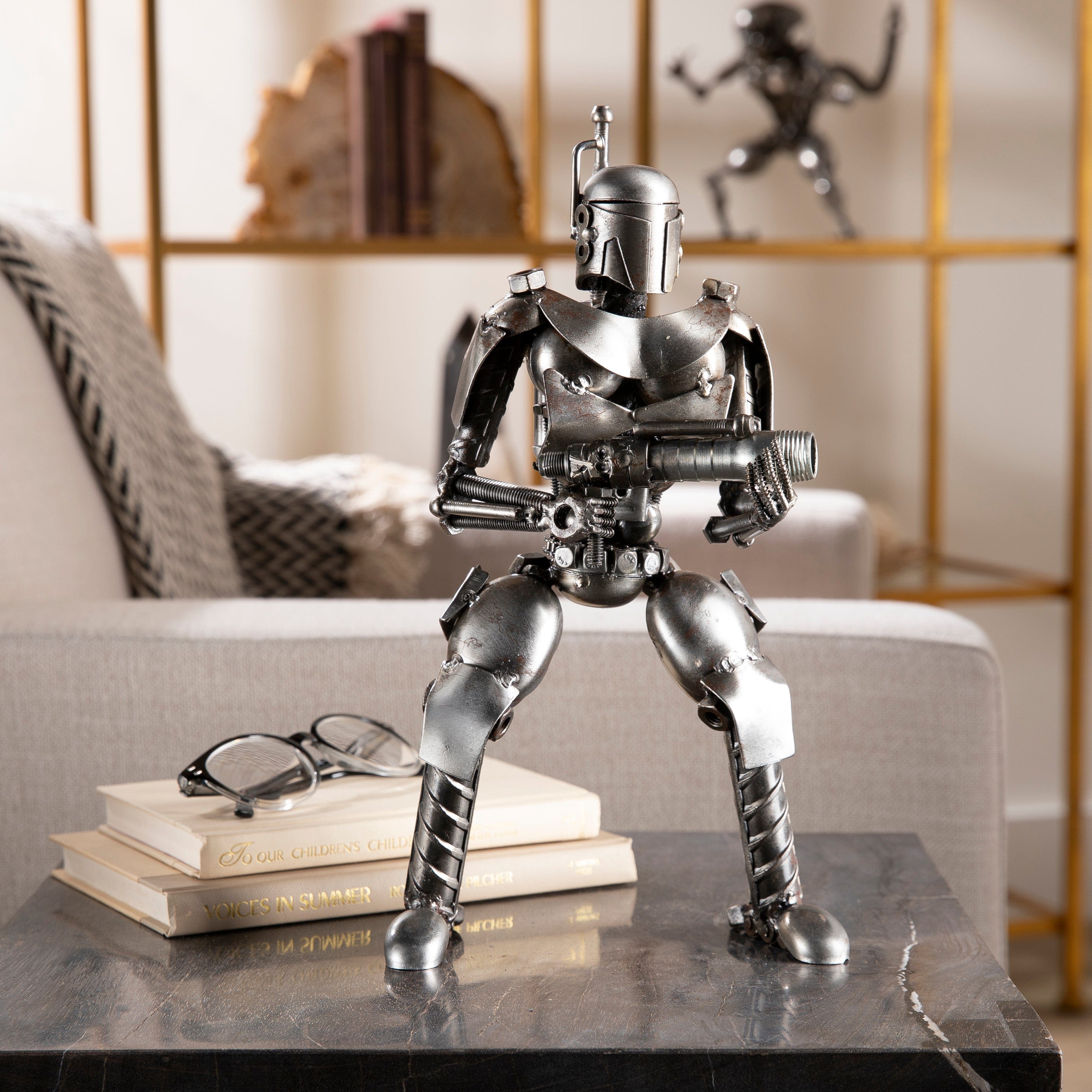 Kalifano Recycled Metal Art Jango Fett with Blaster Inspired Recycled Metal Sculpture RMS-700JFA-N