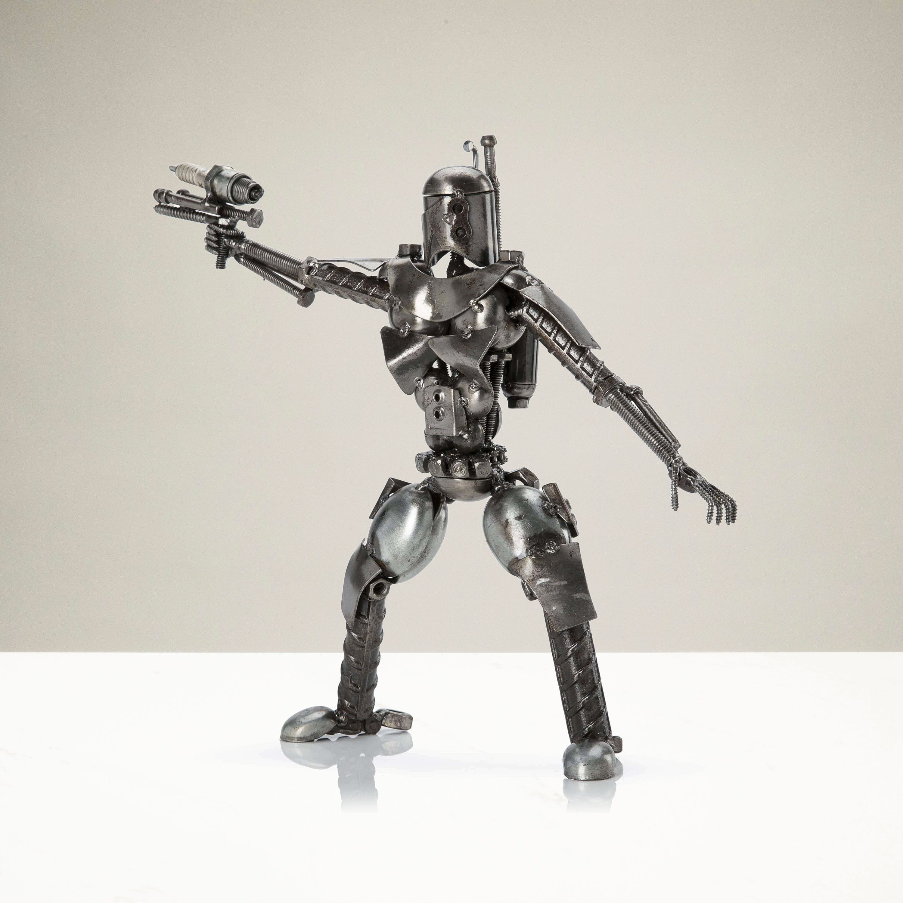 Kalifano Recycled Metal Art Jango Fett with Blaster Inspired Recycled Metal Sculpture RMS-700JFB-N