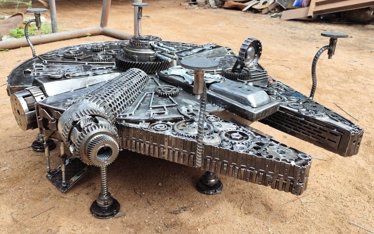 KALIFANO Recycled Metal Art Millennium Falcon Inspired Recycled Metal Art Table RMS-MFT-N