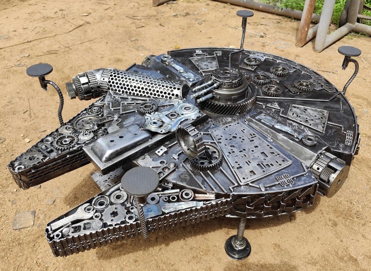 KALIFANO Recycled Metal Art Millennium Falcon Inspired Recycled Metal Art Table RMS-MFT-N