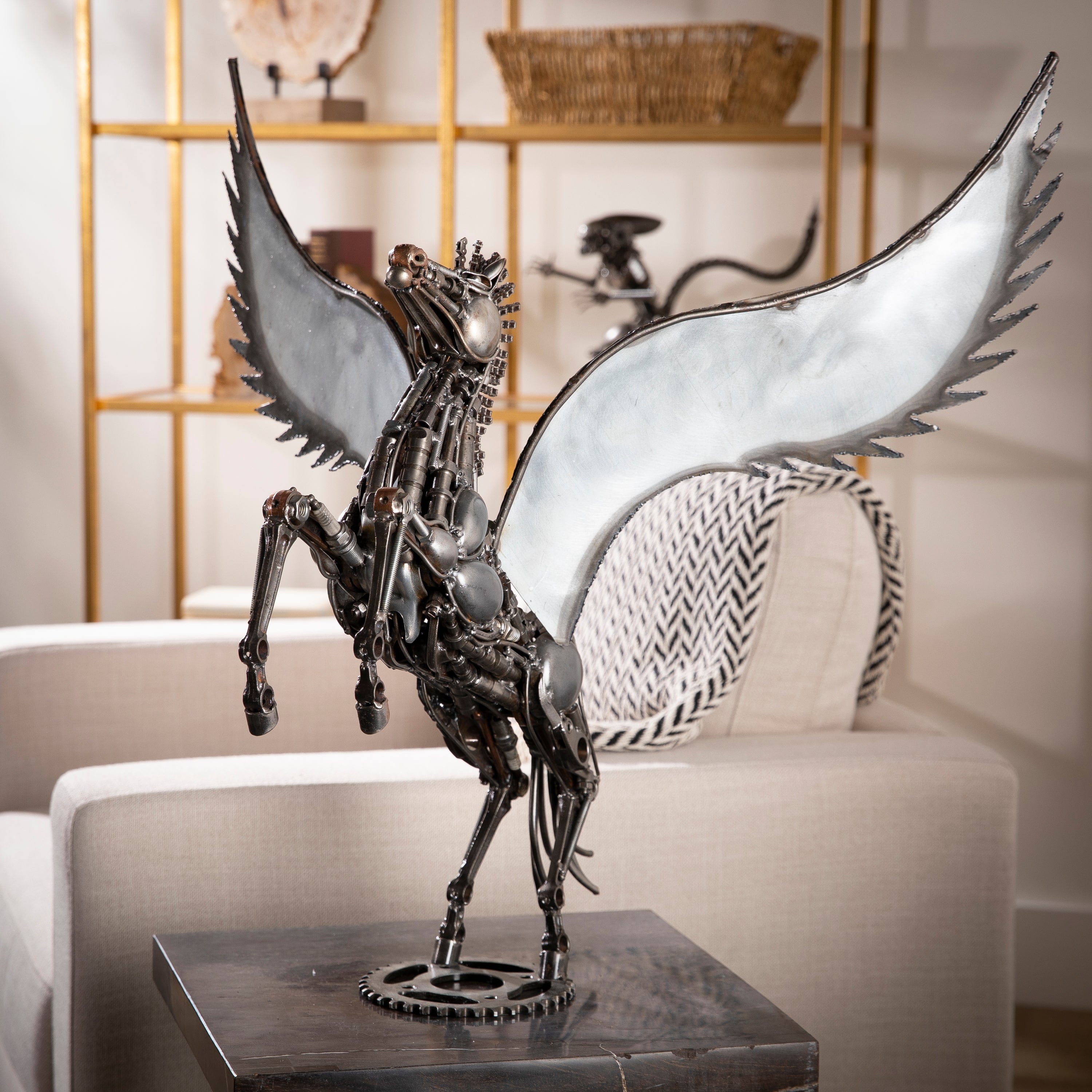 Kalifano Recycled Metal Art Pegasus Recycled Metal Sculpture RMS-PEG52x70-S