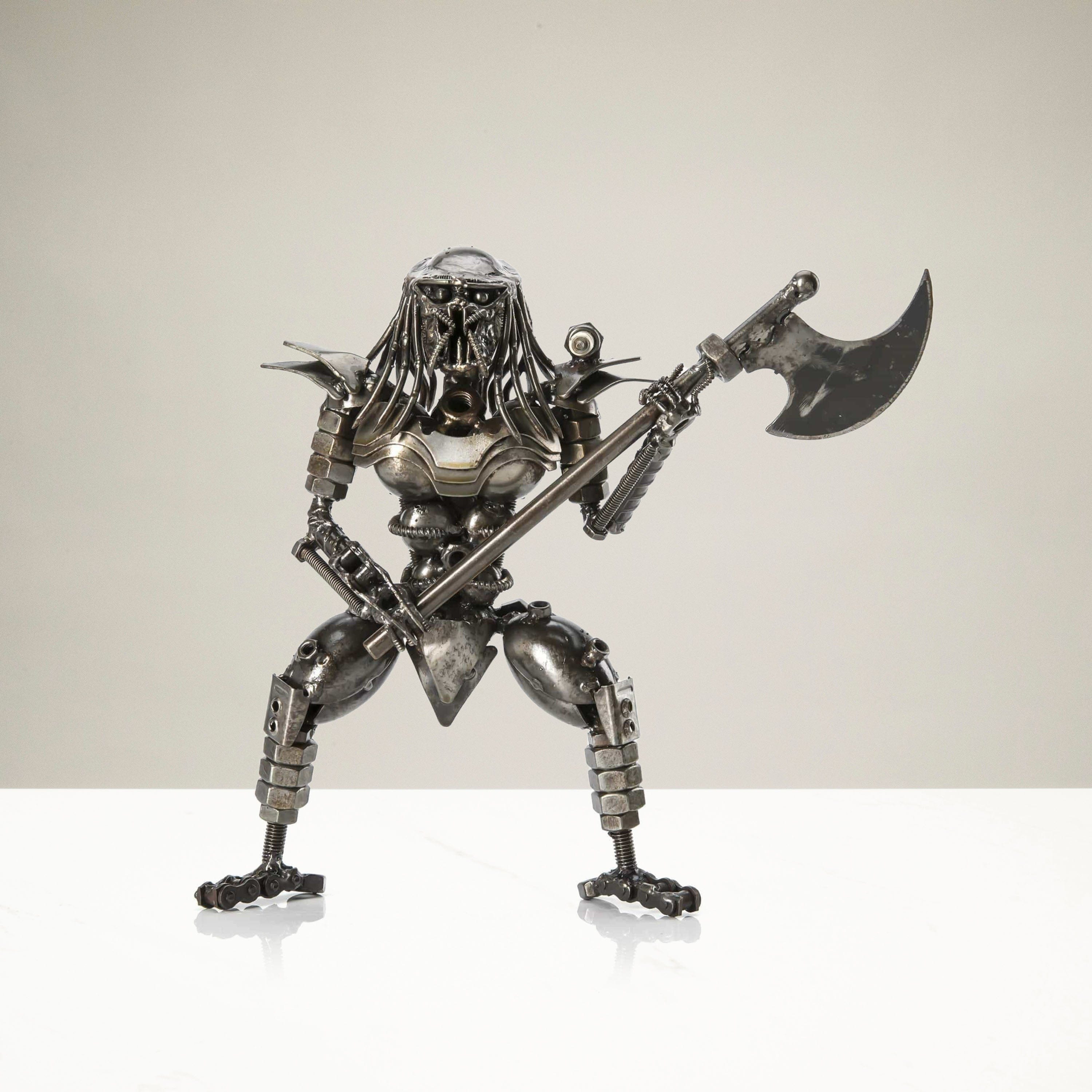 KALIFANO Recycled Metal Art Predator with Battle Axe Inspired Recycled Metal Sculpture RMS-700PB-N