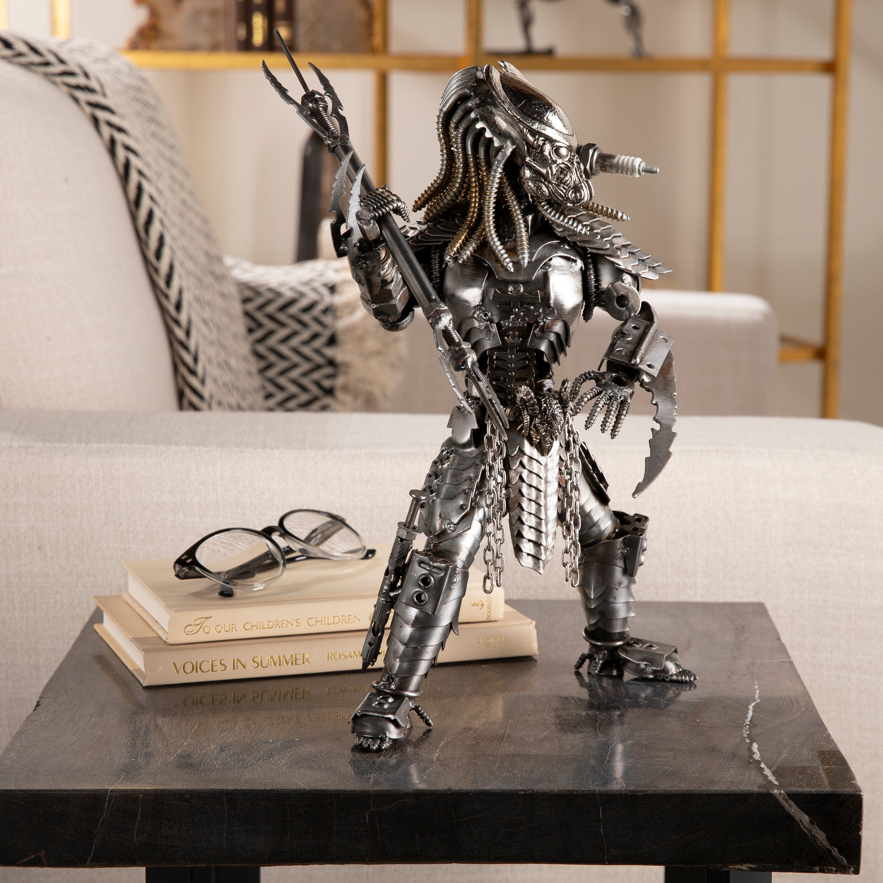 Kalifano Recycled Metal Art Predator with Brass Inspired Recycled Metal Sculpture RMS-1600PB-N