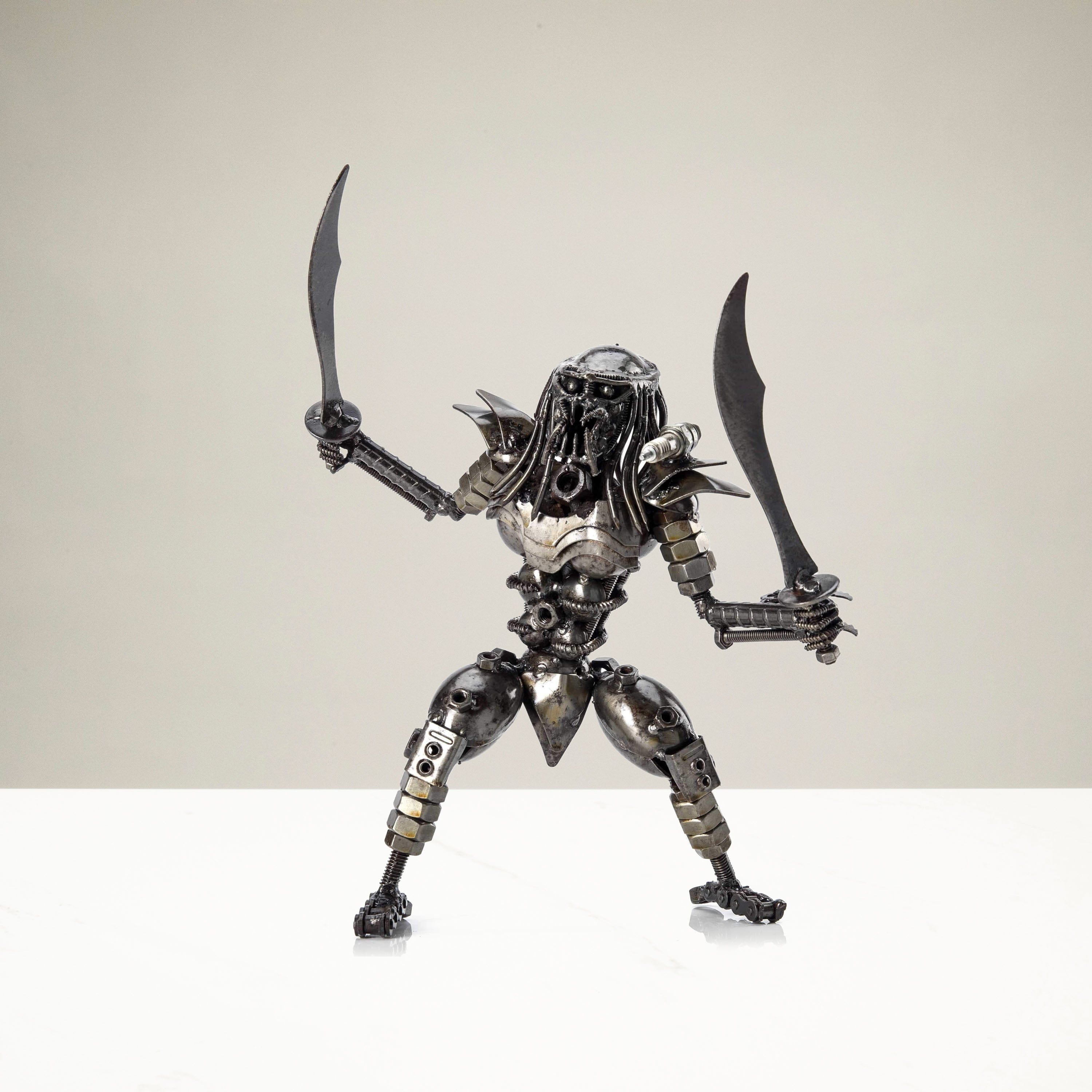 KALIFANO Recycled Metal Art Predator with Dual Wielded Sword Inspired Recycled Metal Sculpture RMS-700PD-N