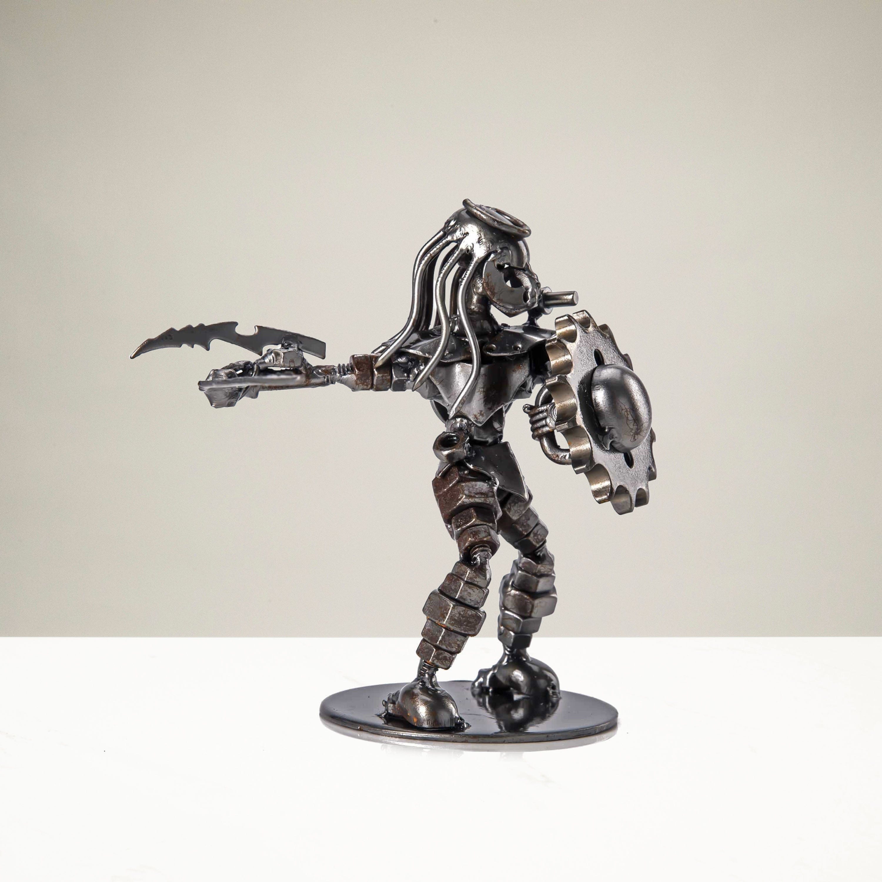 Kalifano Recycled Metal Art Predator with Sword and Shield Inspired Recycled Metal Sculpture RMS-250PA-N