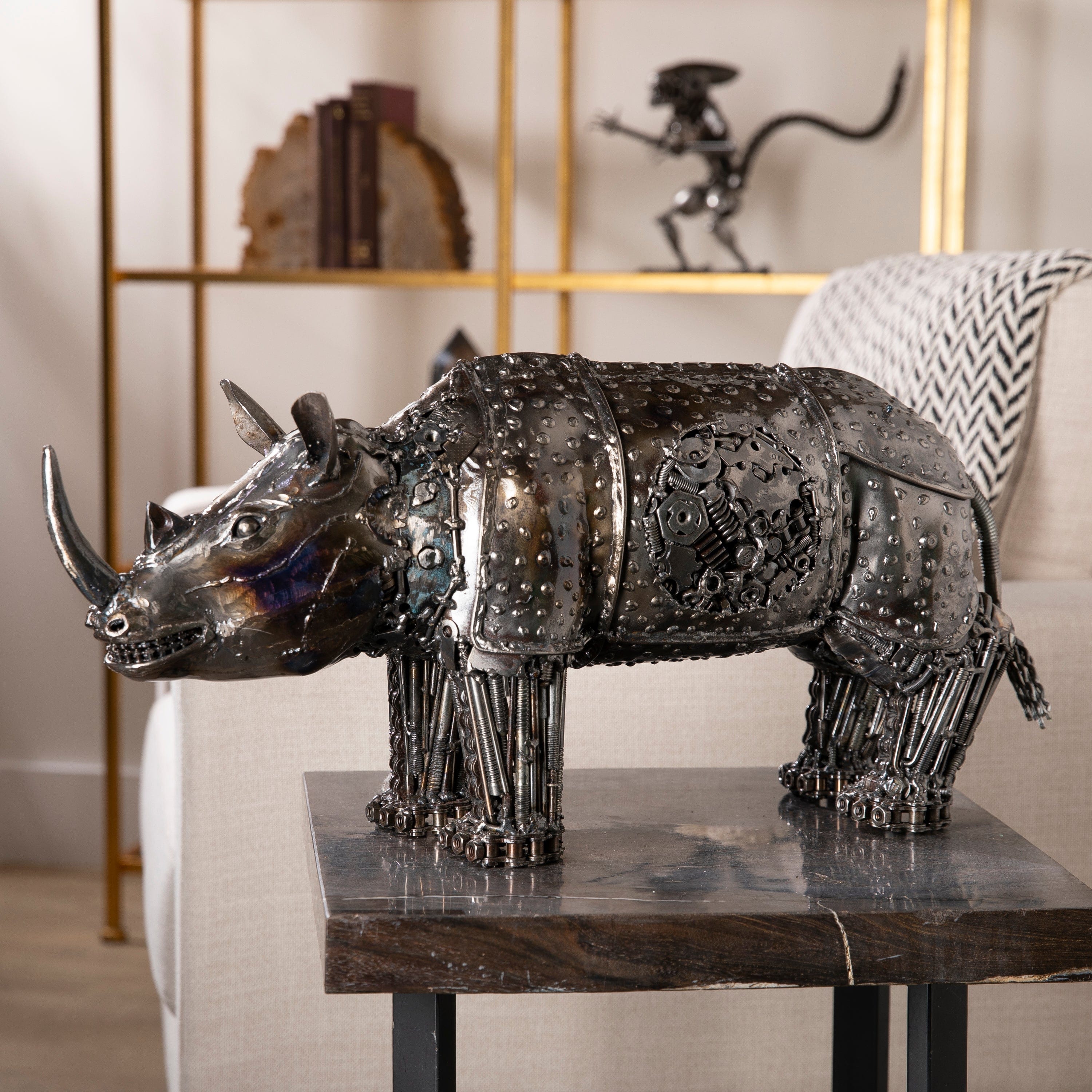 KALIFANO Recycled Metal Art Rhino Inspired Recycled Metal Art Sculpture RMS-4300RH-PK