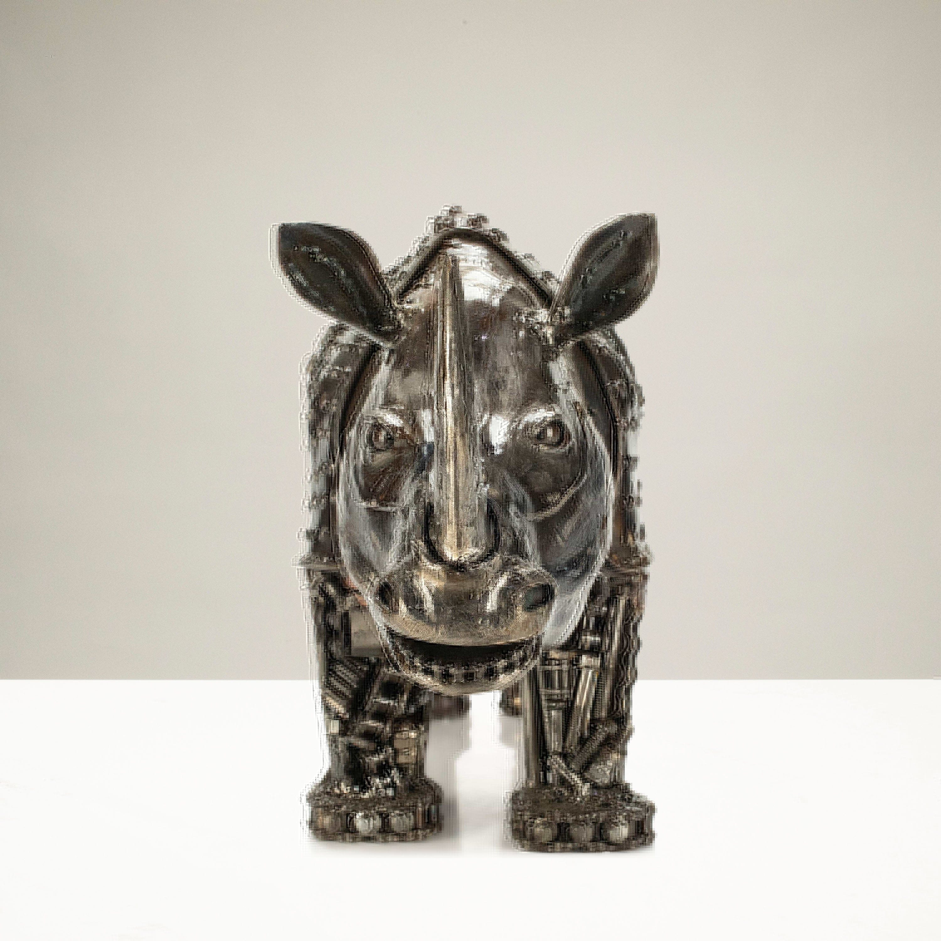 KALIFANO Recycled Metal Art Rhino Inspired Recycled Metal Art Sculpture RMS-4300RH-PK