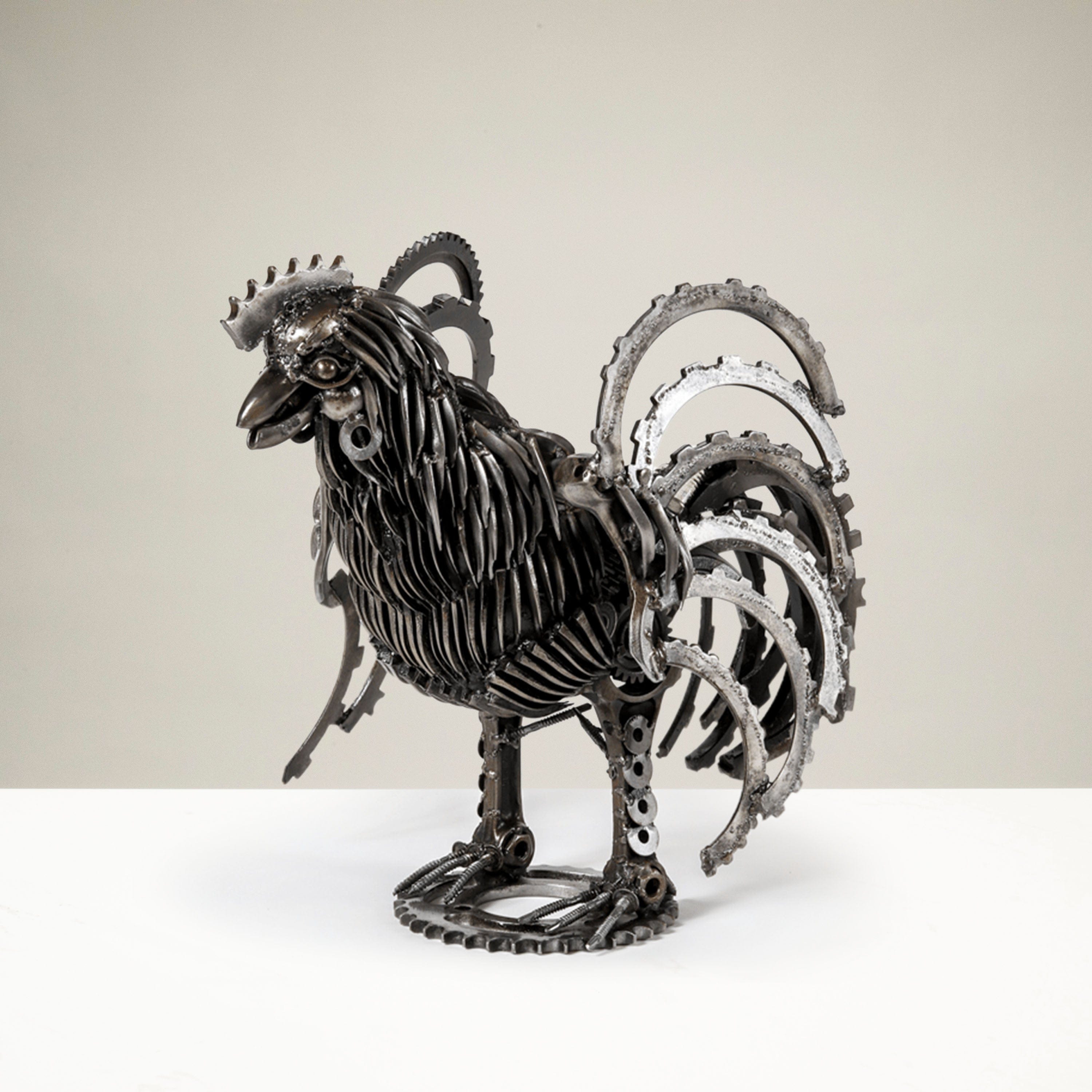 Kalifano Recycled Metal Art Rooster Inspired Recycled Metal Sculpture RMS-R50x35-S