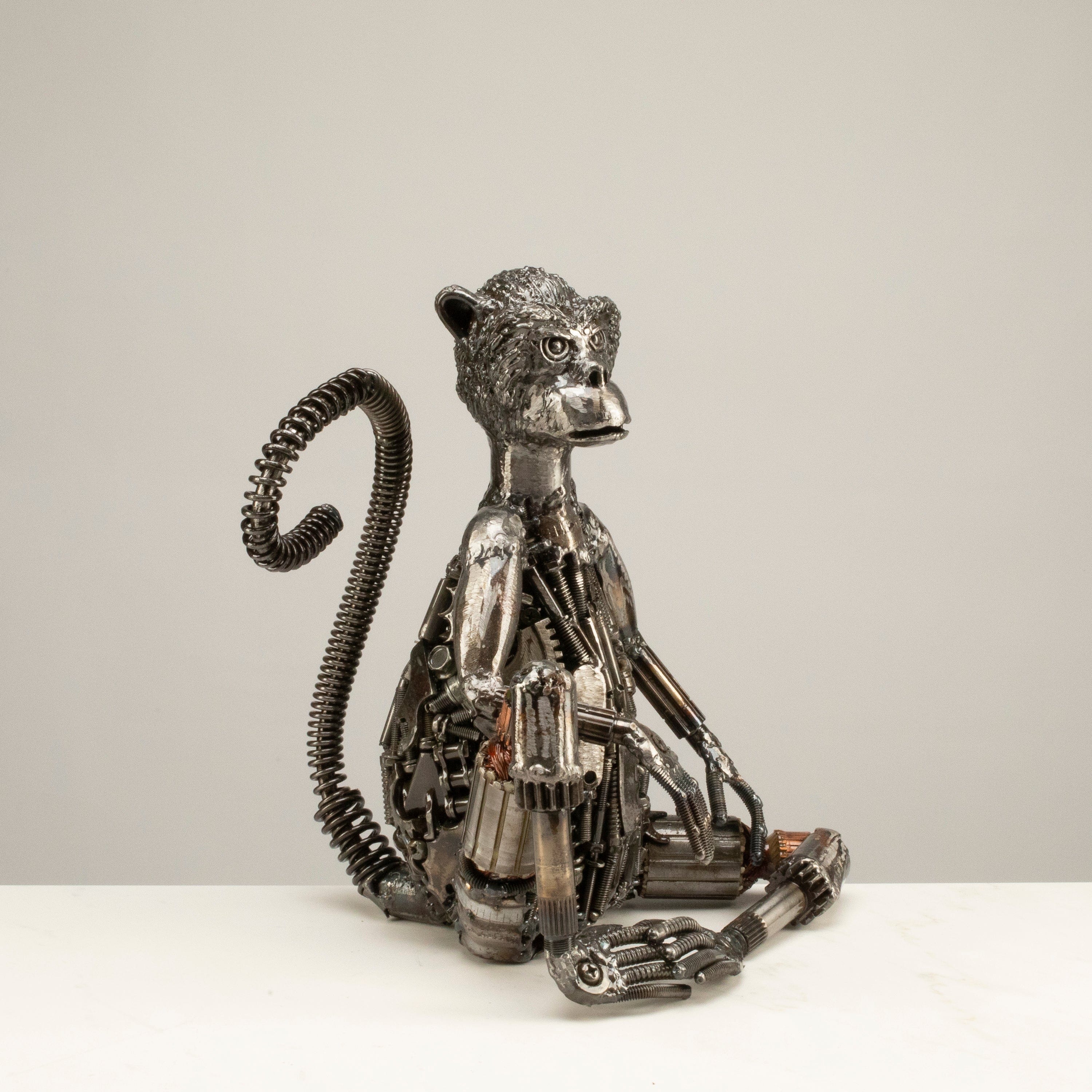 KALIFANO Recycled Metal Art Sitting Monkey Recycled Metal Art Sculpture RMS-1700MON-PK