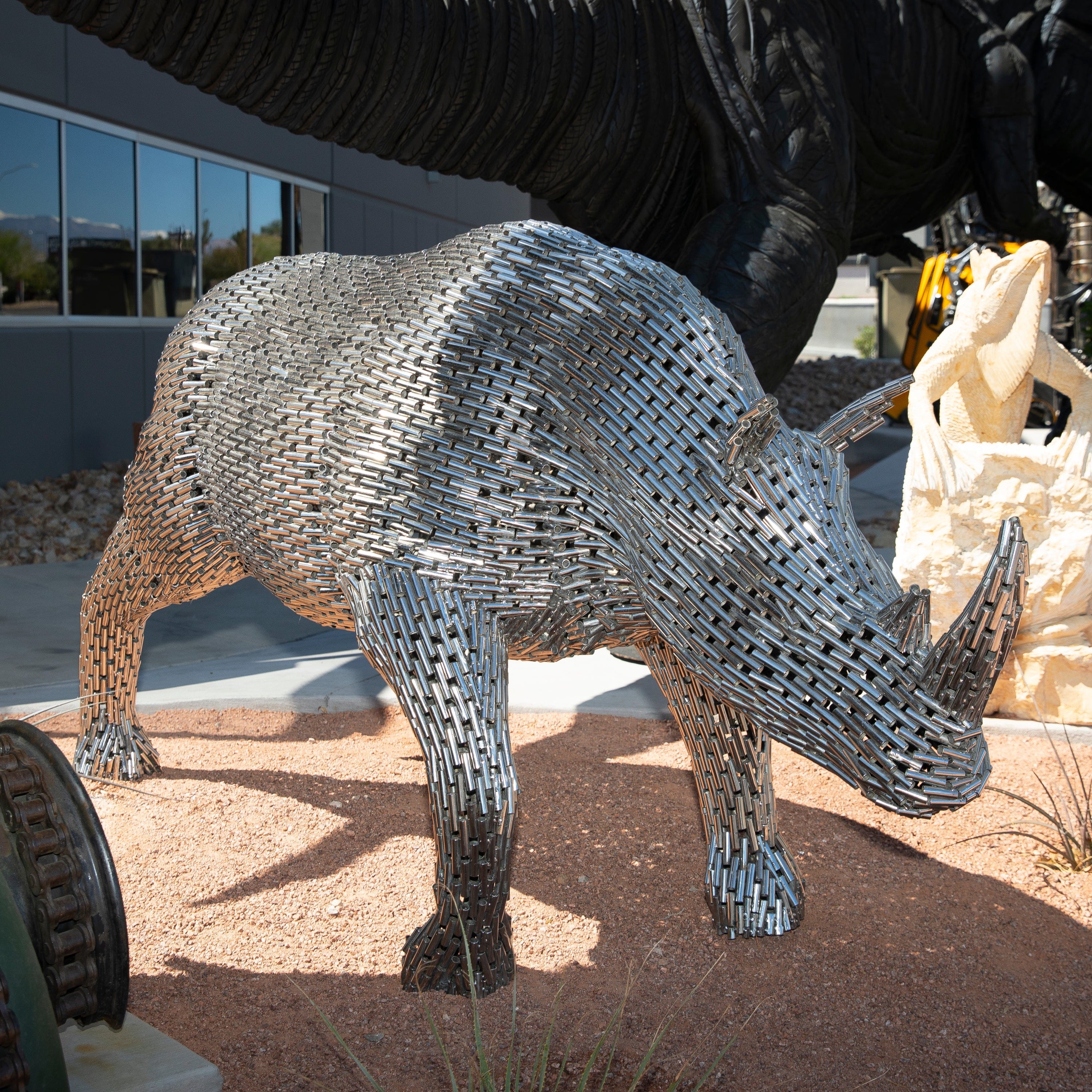 Kalifano Recycled Metal Art Stainless Steel Pipe Walking Rhino SSS-R216