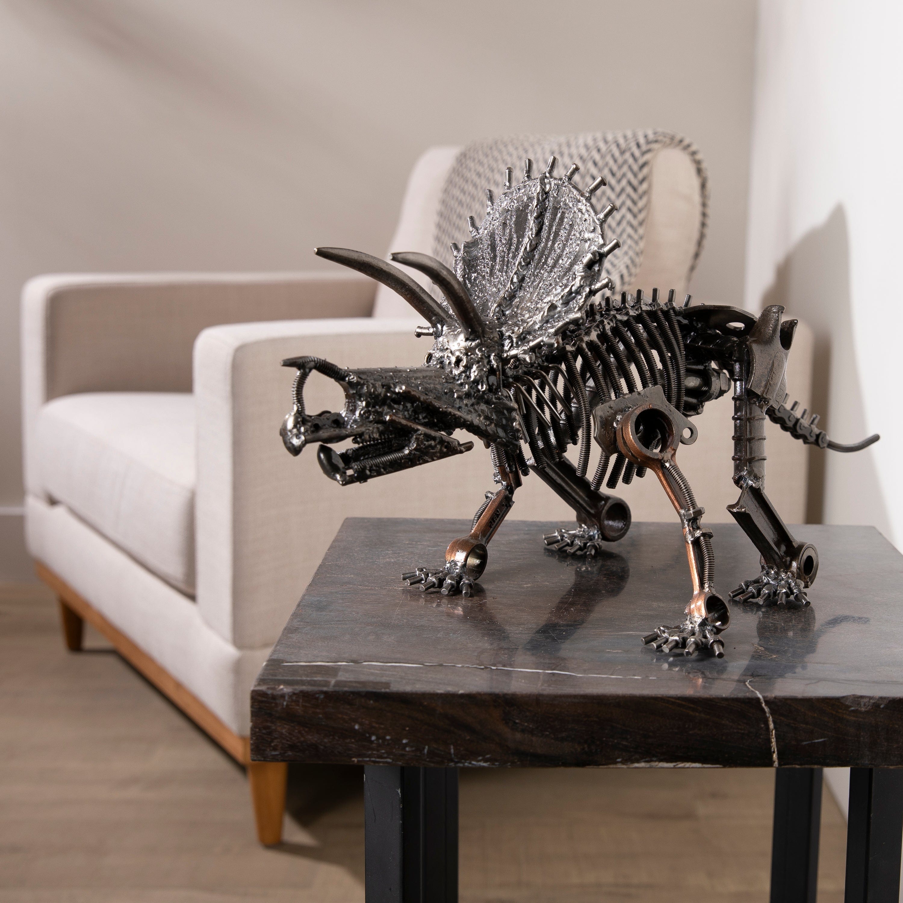 Kalifano Recycled Metal Art Triceratops Skeleton Inspired Recycled Metal Sculpture RMS-1500TS-N