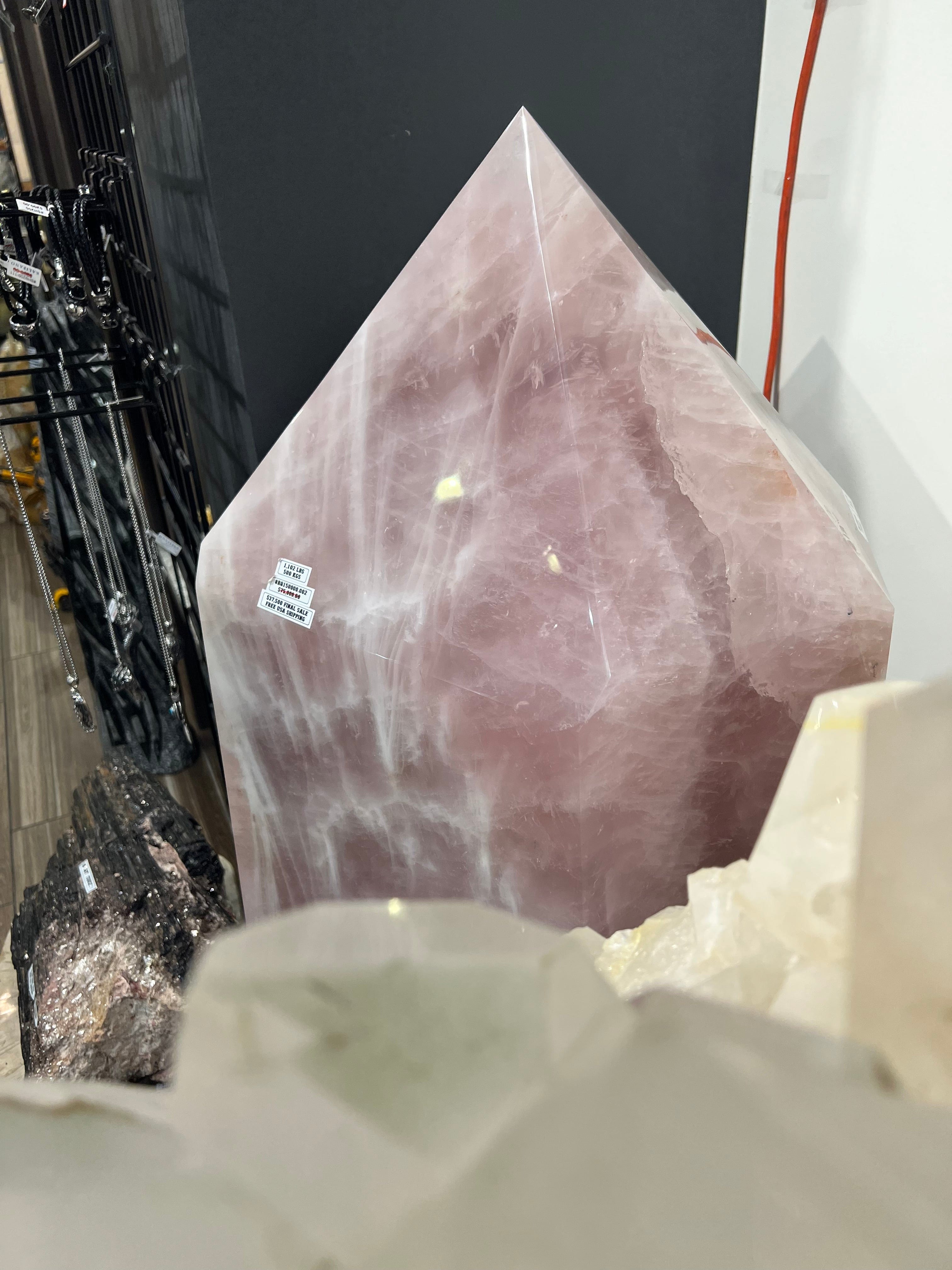 Kalifano Rose Quartz Natural Rose Quartz Obelisk from Brazil - 1,102 lbs / 55" RQ150000.002