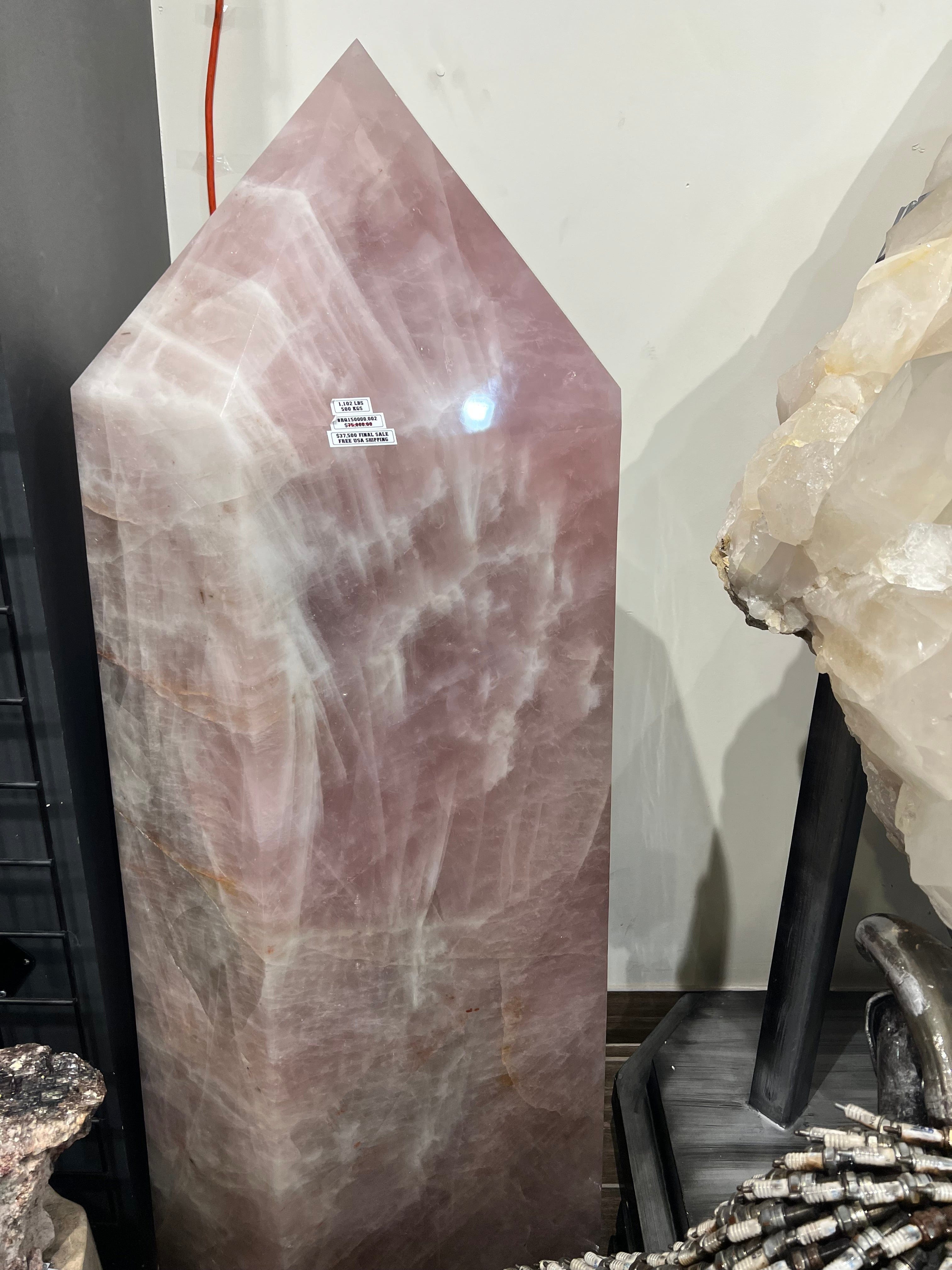 Kalifano Rose Quartz Natural Rose Quartz Obelisk from Brazil - 1,102 lbs / 55" RQ150000.002