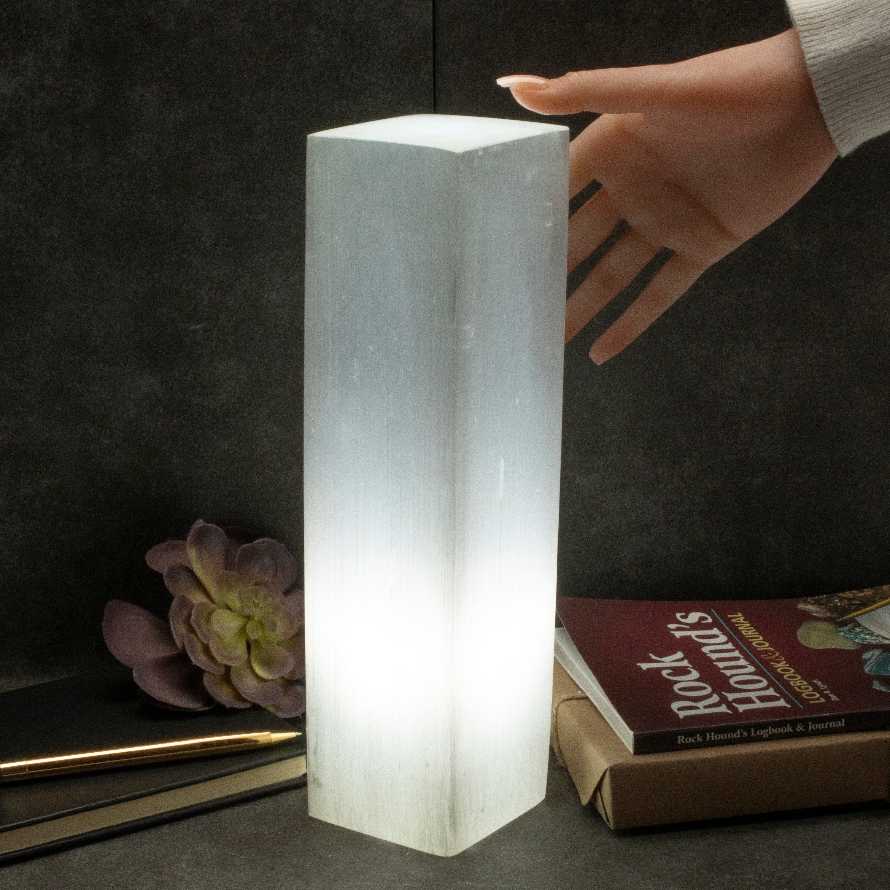 Kalifano Selenite Square Selenite Lamp from Morocco - 12" SL500-30