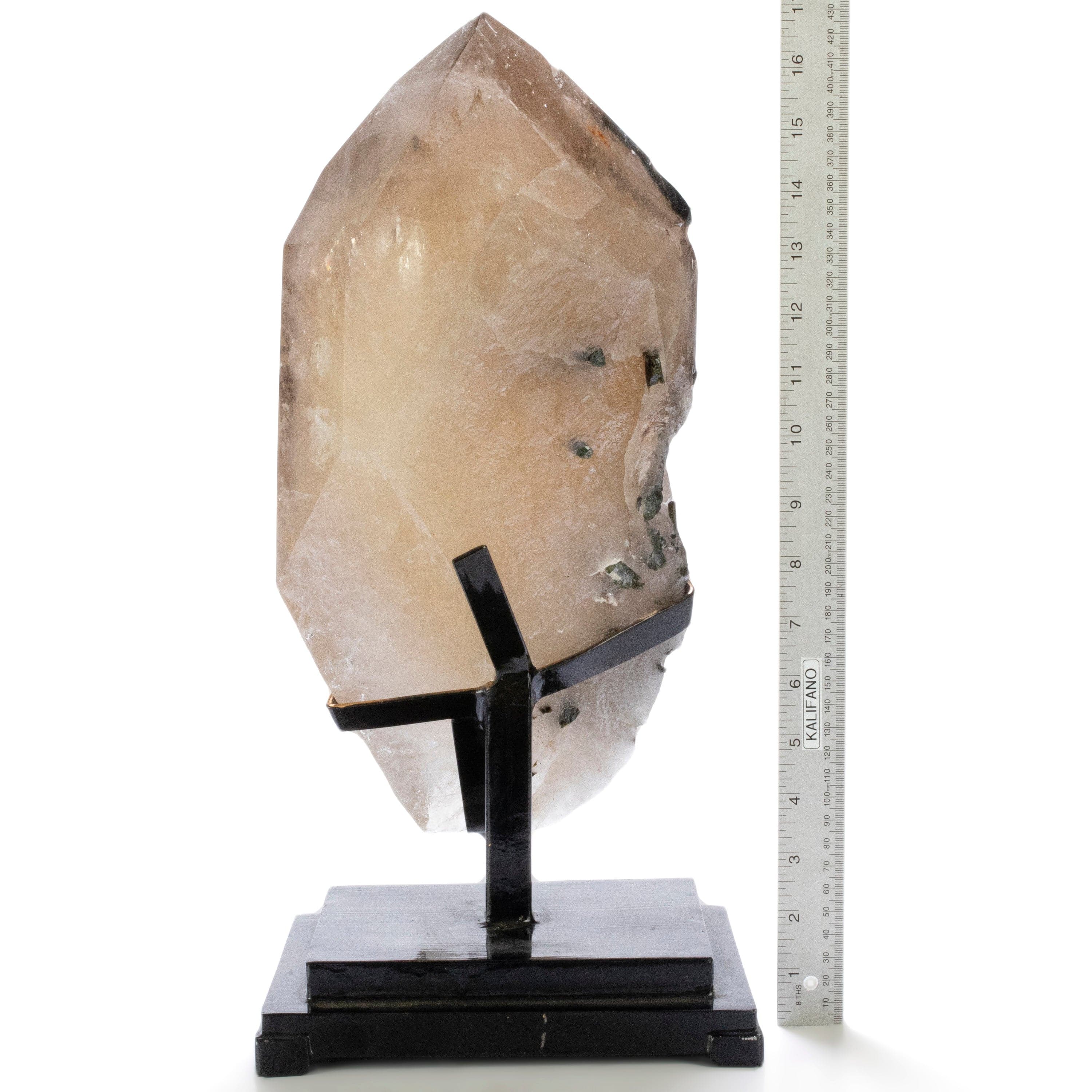 Kalifano Smoky Quartz & Tourmaline Brazilian Smoky Quartz Point with Green Tourmaline on Custom Stand - 18" / 24 lbs QW48000.002