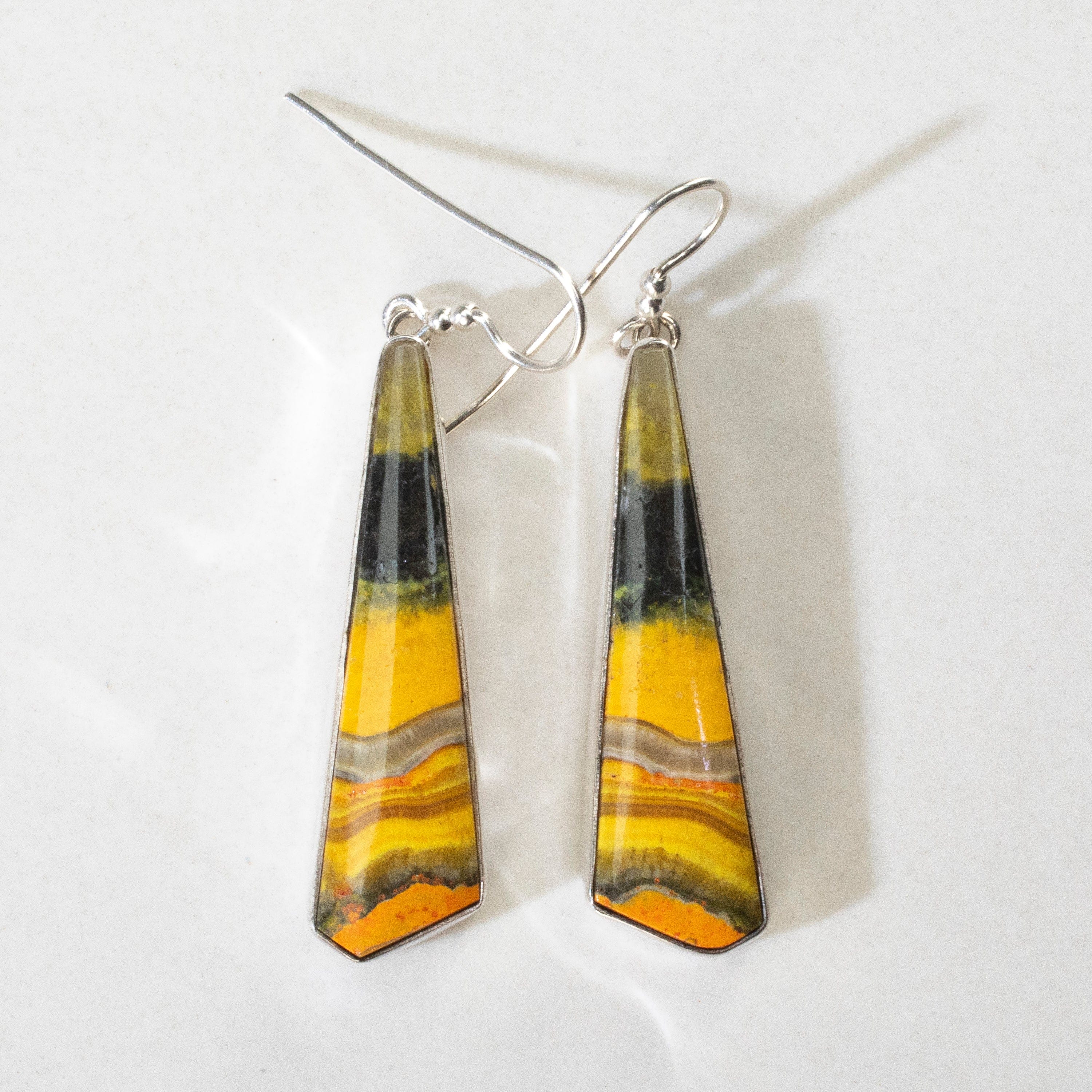 Kalifano Southwest Silver Jewelry Bumblebee Jasper Dangle USA Handmade 925 Sterling Silver Earrings with French Hook Backing NME.0105.BB