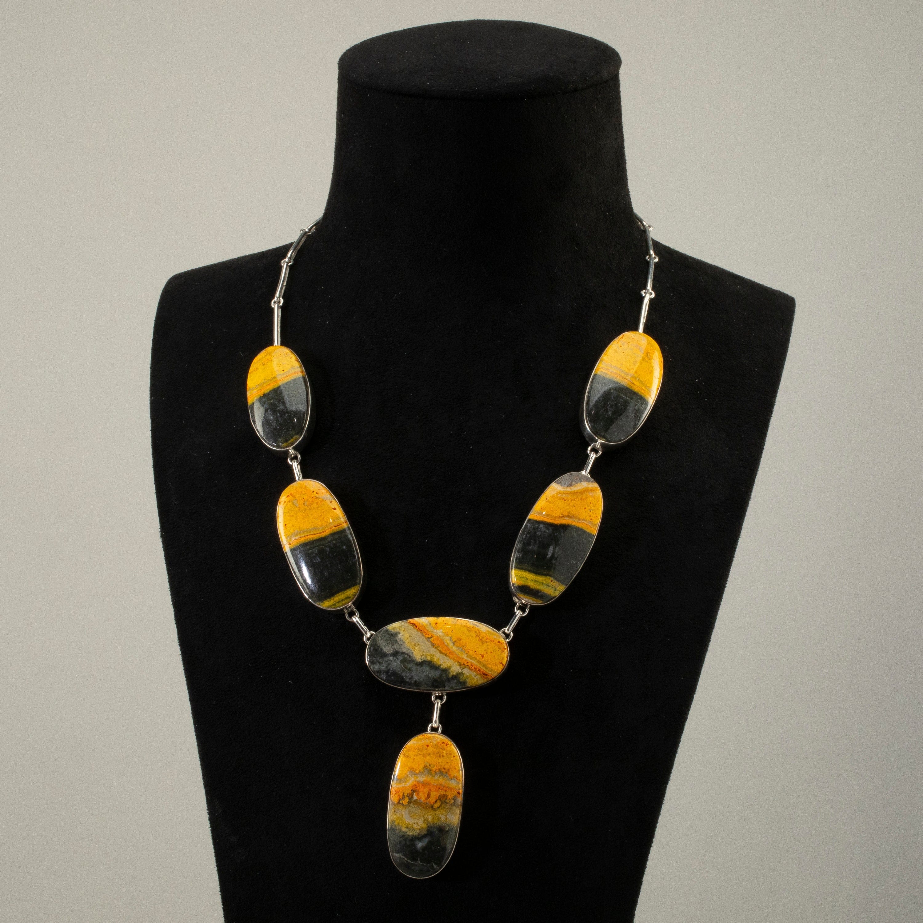 Kalifano Southwest Silver Jewelry Bumblebee Jasper Oval USA Handmade 925 Sterling Silver Necklace NMN.0090.BB.02