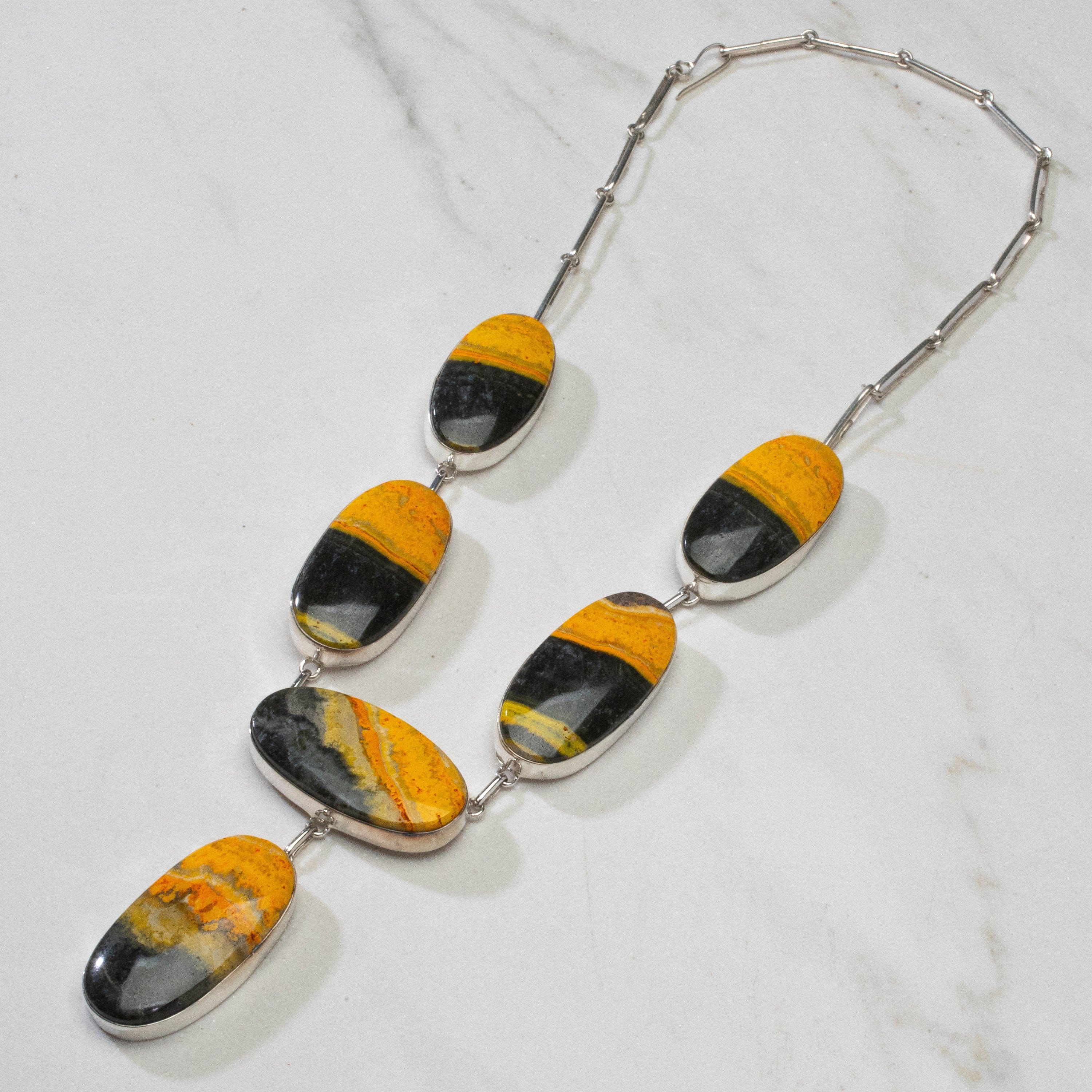 Kalifano Southwest Silver Jewelry Bumblebee Jasper Oval USA Handmade 925 Sterling Silver Necklace NMN.0090.BB.02
