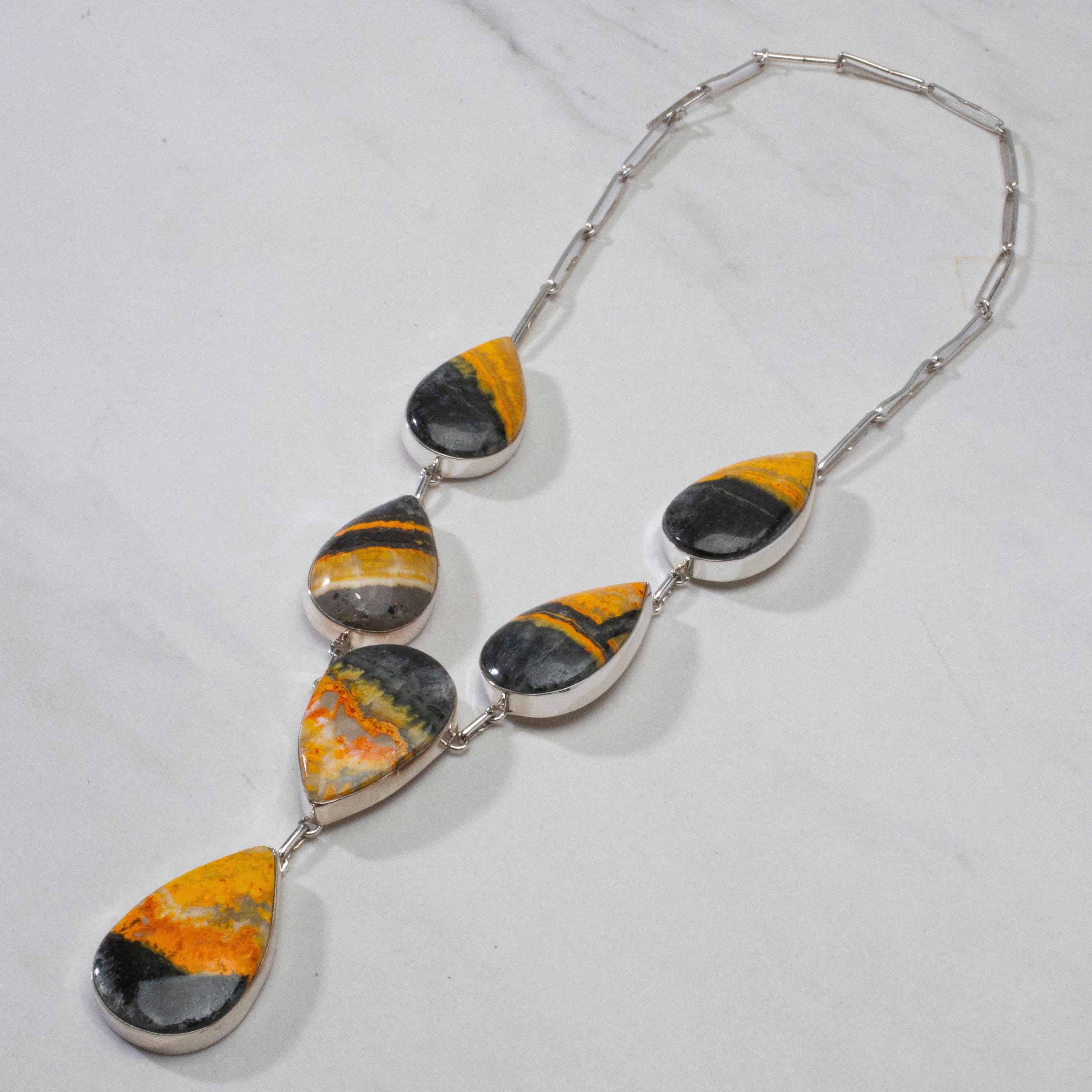 Kalifano Southwest Silver Jewelry Bumblebee Jasper Teardrop USA Handmade 925 Sterling Silver Necklace NMN.0090.BB.03