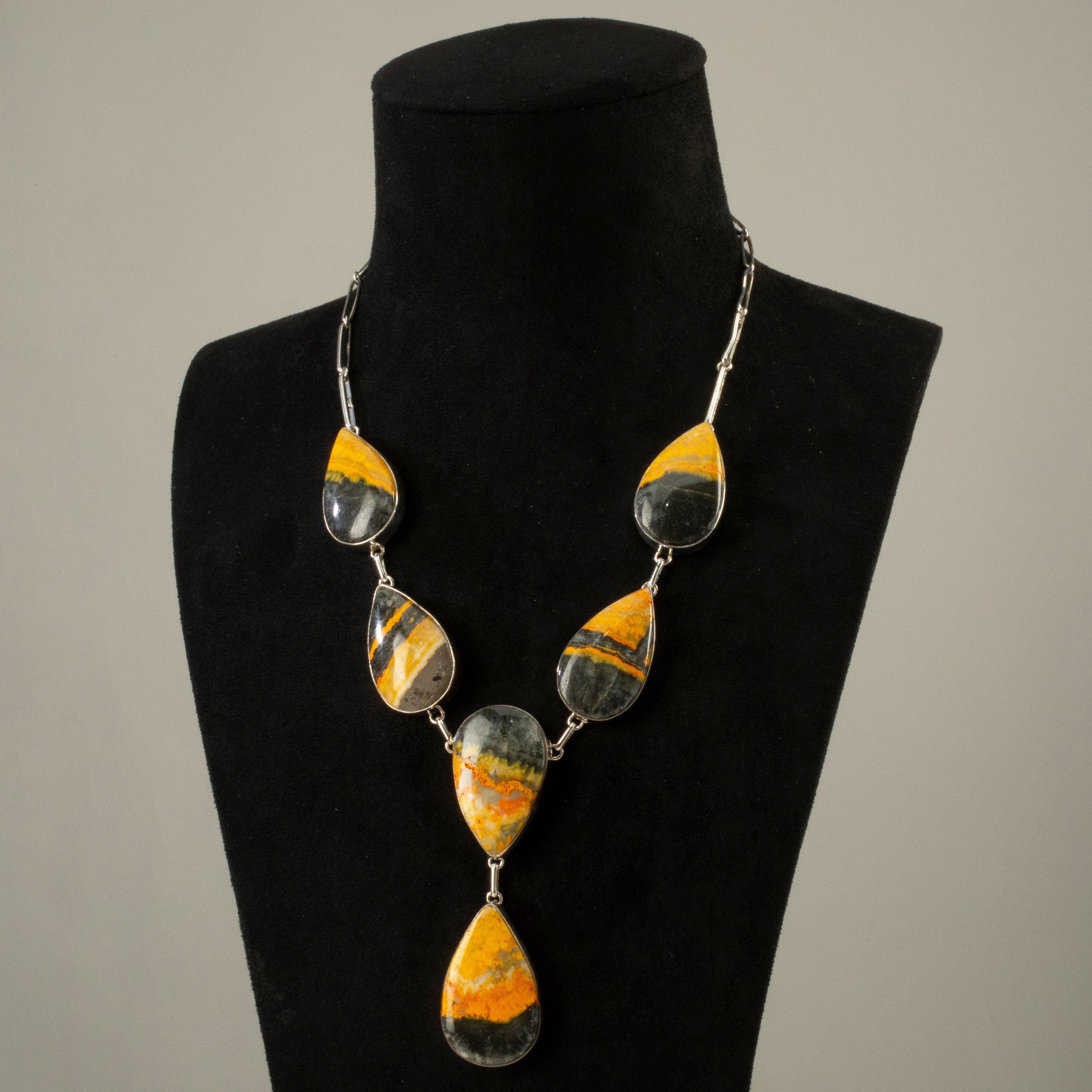 Kalifano Southwest Silver Jewelry Bumblebee Jasper Teardrop USA Handmade 925 Sterling Silver Necklace NMN.0090.BB.03