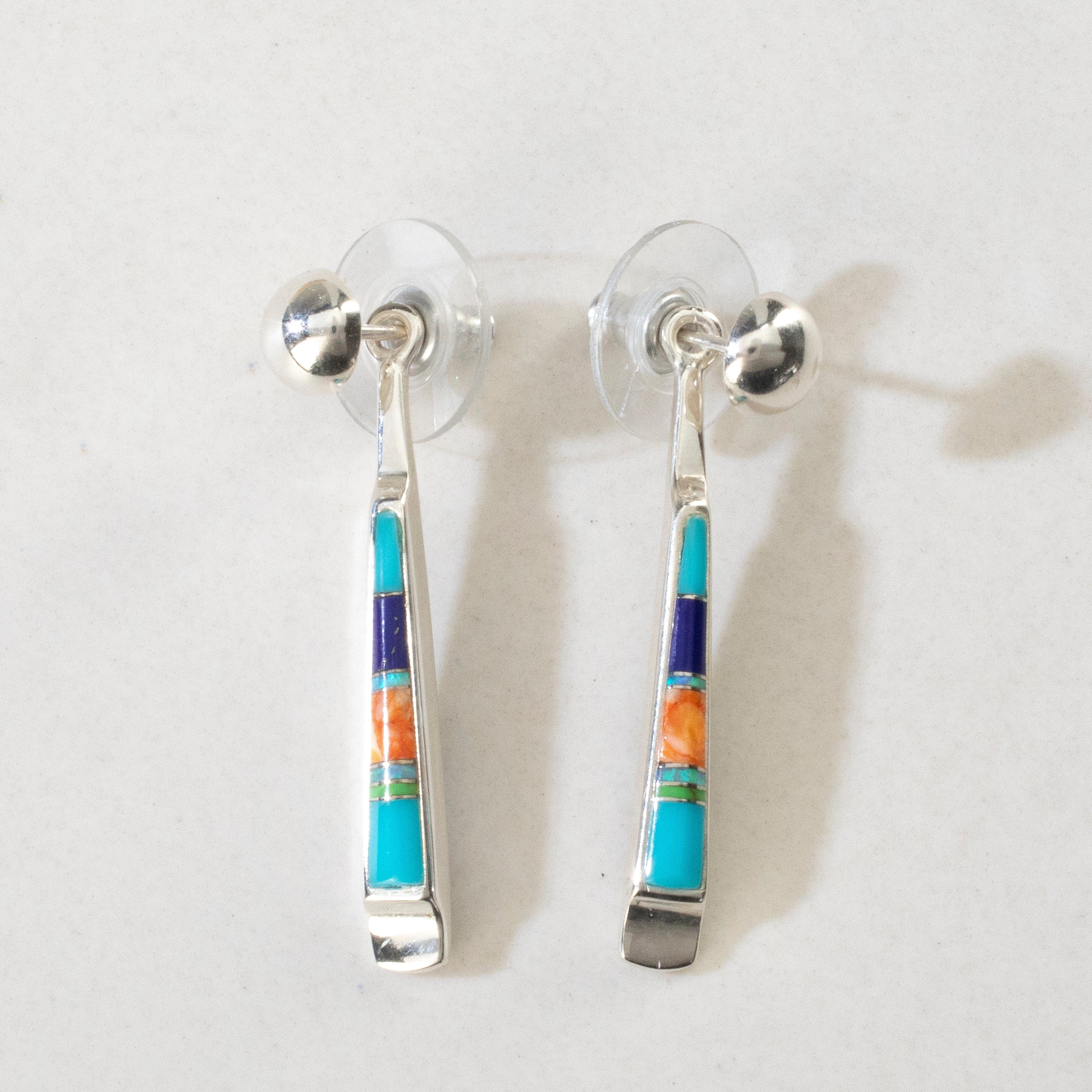 Kalifano Southwest Silver Jewelry Multi Gem & Black Onyx Reversible Dangle USA Handmade 925 Sterling Silver Earrings with Stud Backing NME.0905.MTBO