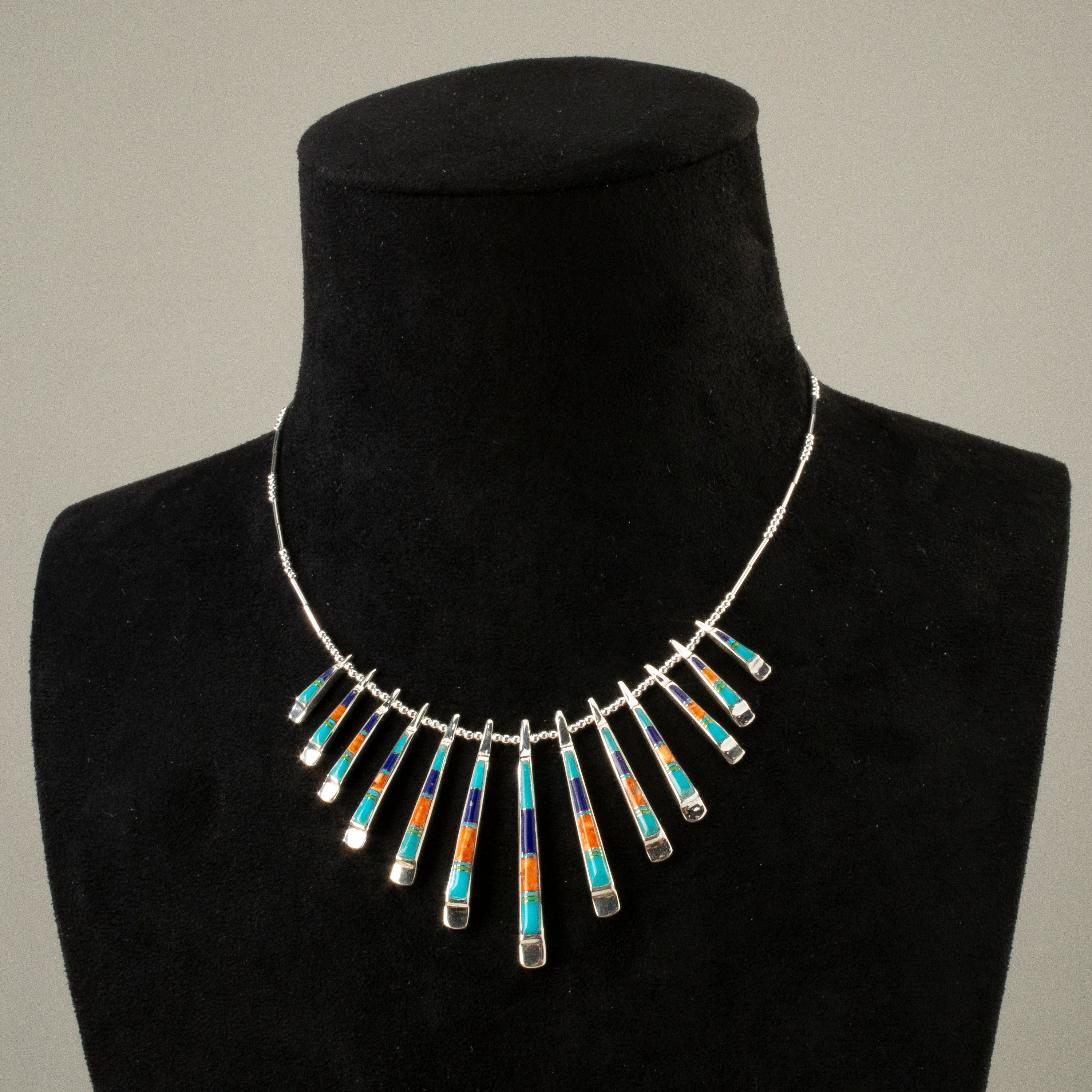 Kalifano Southwest Silver Jewelry Multi Gem & Black Onyx Reversible USA Handmade 925 Sterling Silver Necklace NMN.0905.MTBO