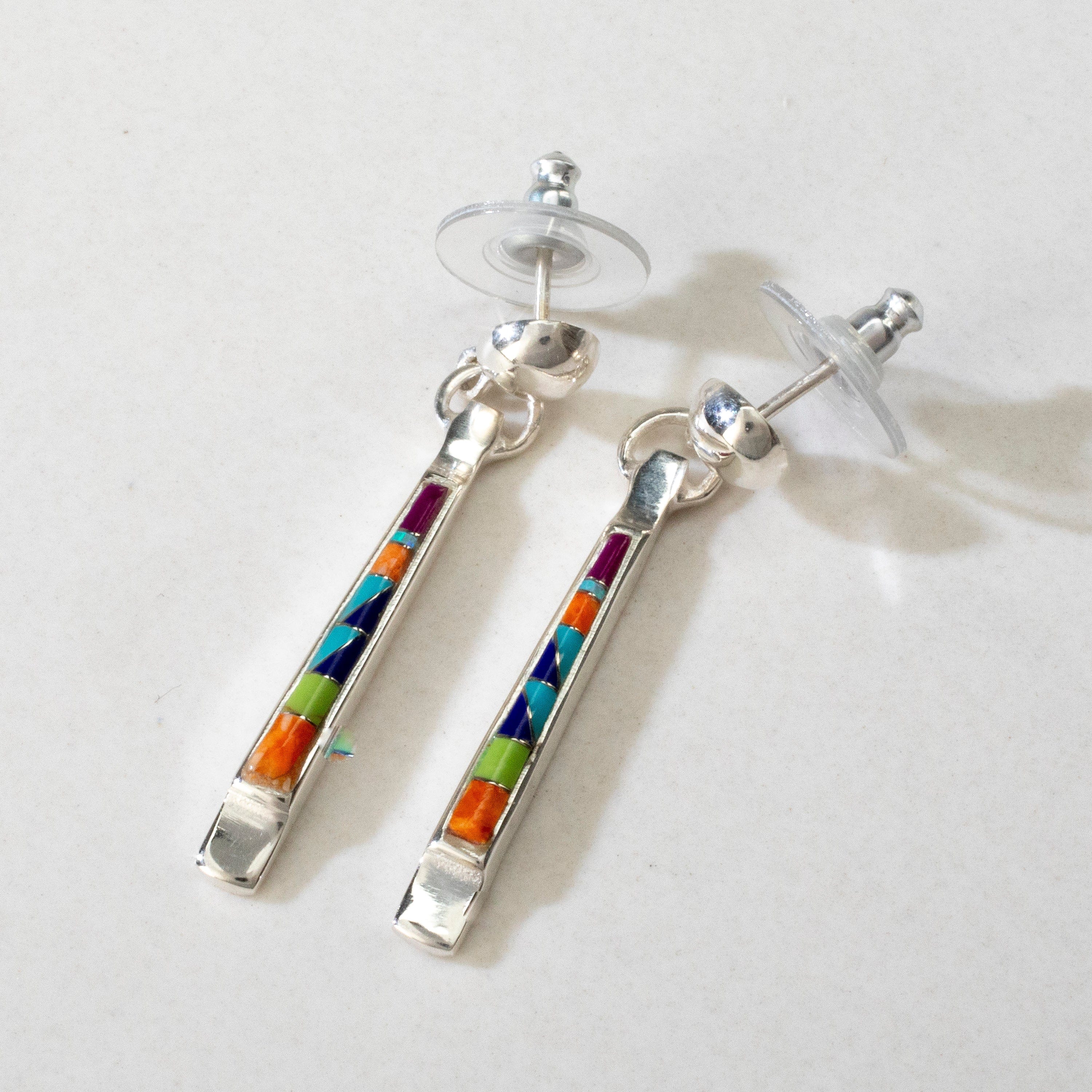 Kalifano Southwest Silver Jewelry Multi Gem Dangle USA Handmade 925 Sterling Silver Earrings with Stud Backing NME.0456.MT