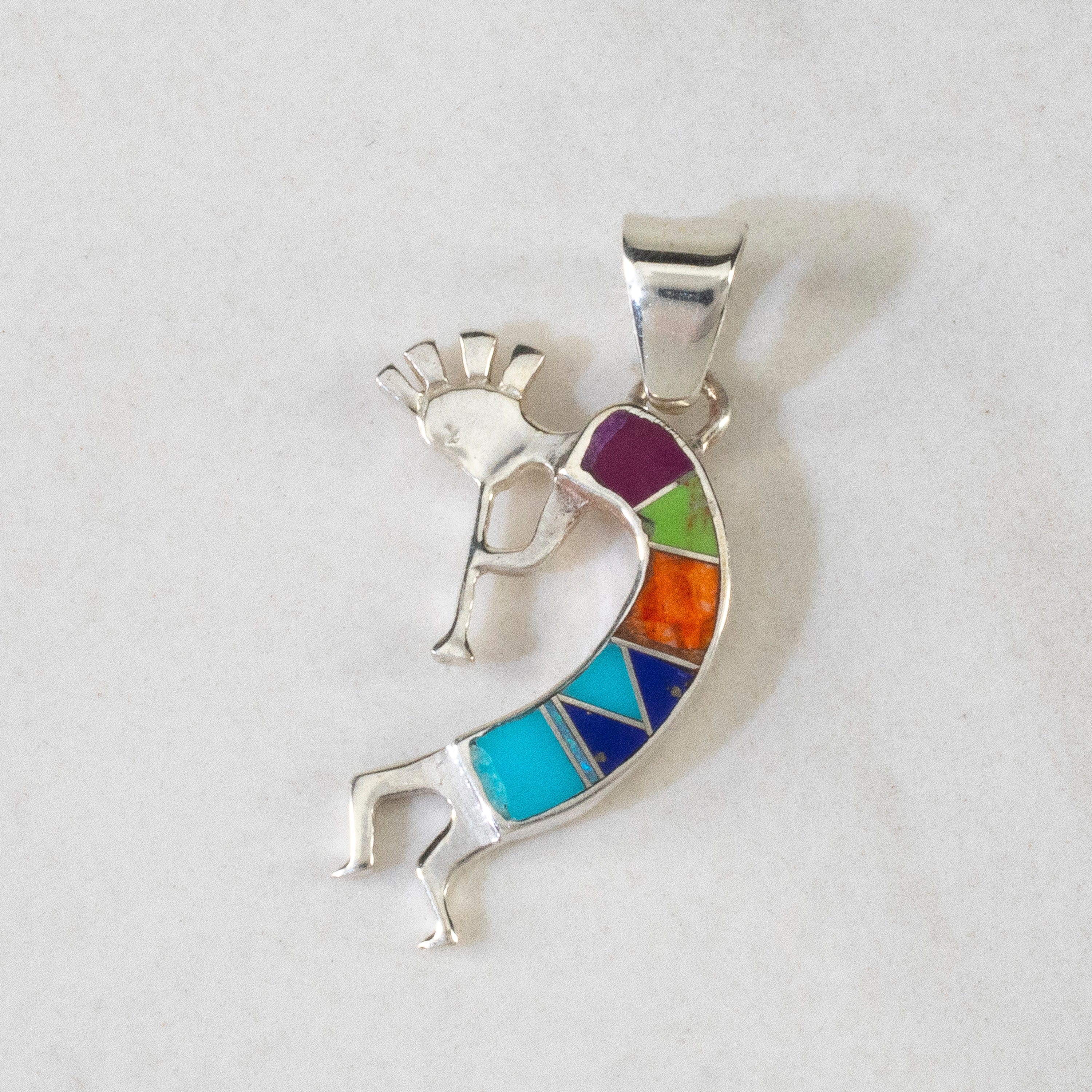 Kalifano Southwest Silver Jewelry Multi Gem Kokopelli USA Handmade 925 Sterling Silver Pendant with Opal Accent NMN.0607.MT