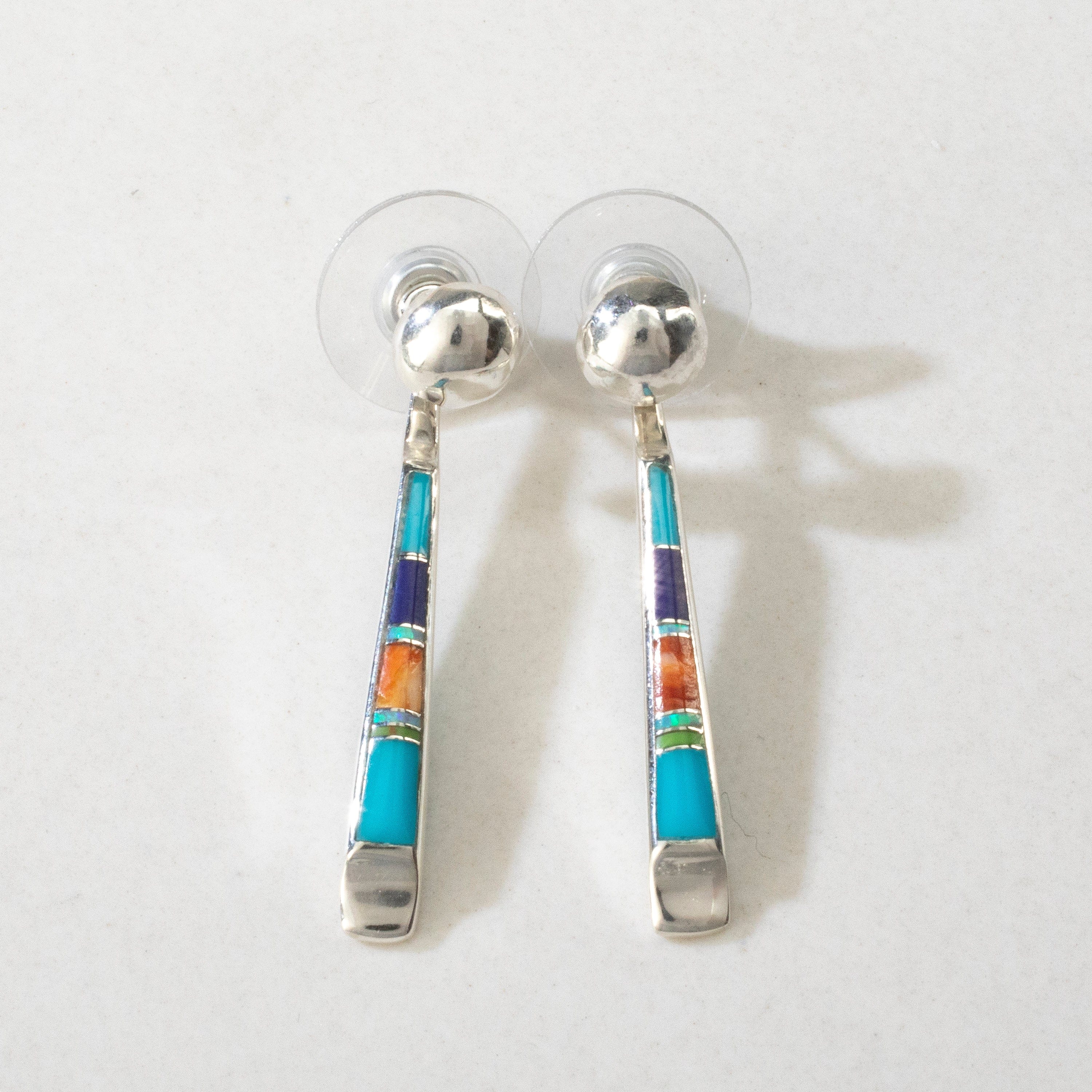Kalifano Southwest Silver Jewelry Multi Gem & Turquoise Reversible Dangle USA Handmade 925 Sterling Silver Earrings with Stud Backing NME.0905.MTTQ