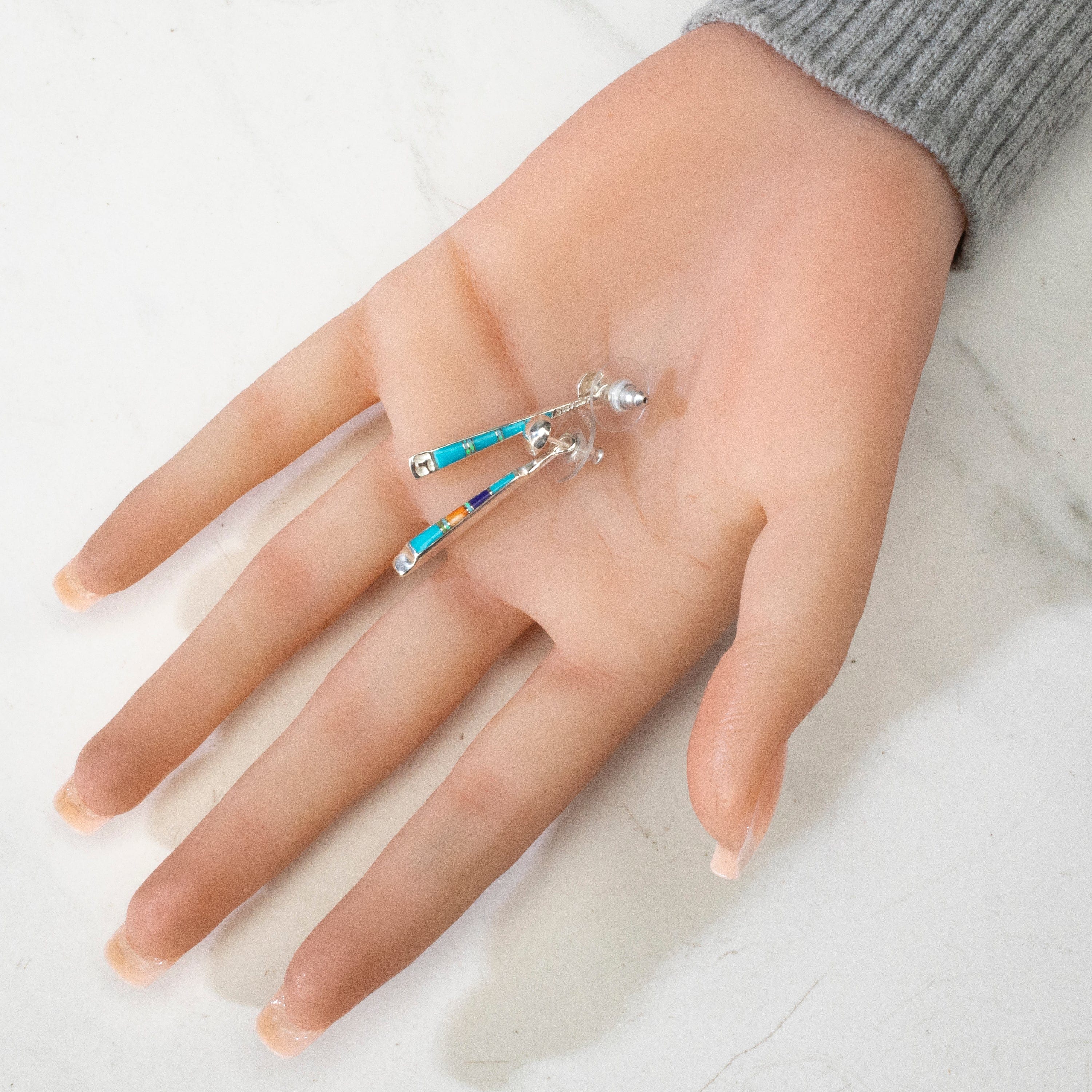 Kalifano Southwest Silver Jewelry Multi Gem & Turquoise Reversible Dangle USA Handmade 925 Sterling Silver Earrings with Stud Backing NME.0905.MTTQ