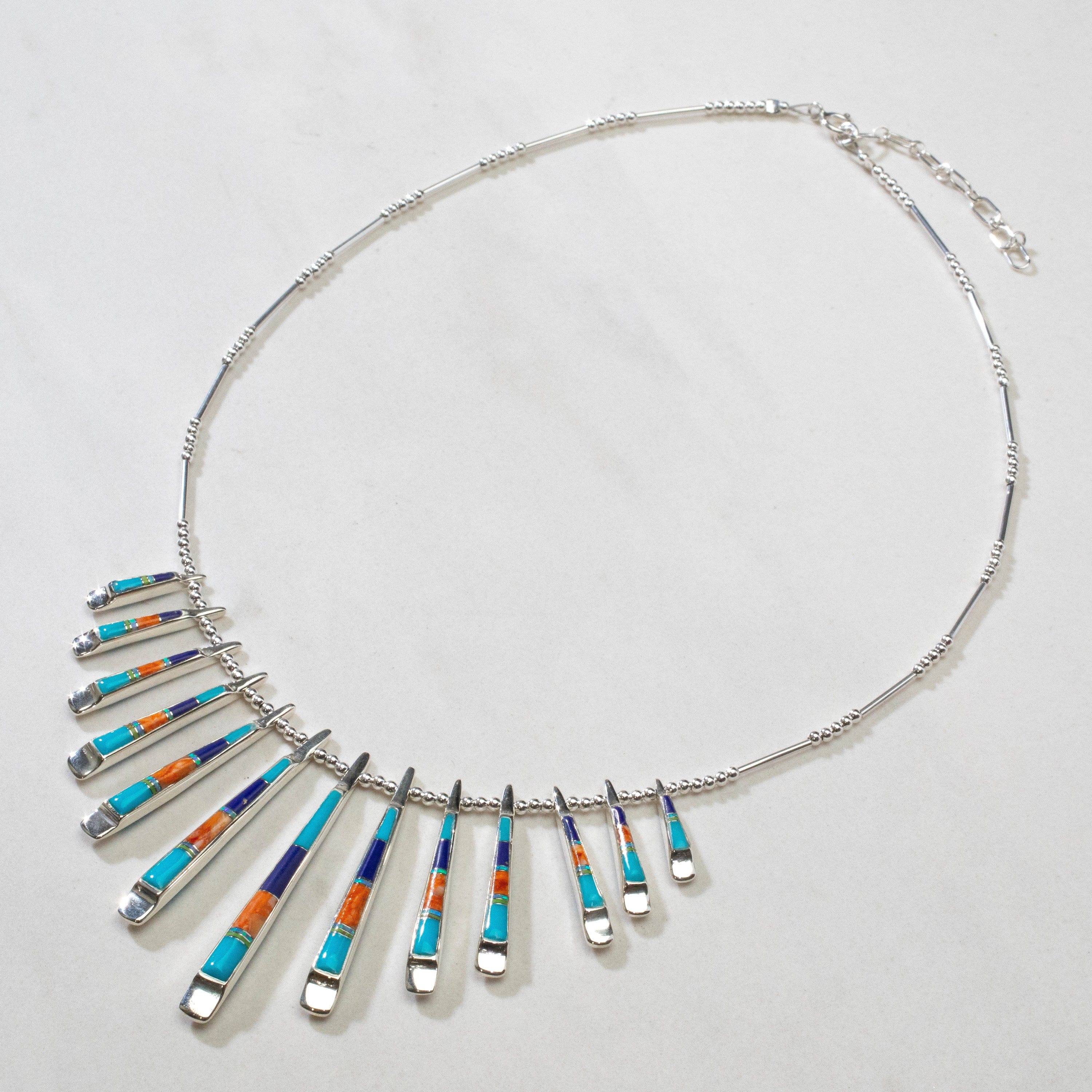 Kalifano Southwest Silver Jewelry Multi Gem & Turquoise Reversible USA Handmade 925 Sterling Silver Necklace NMN.0905.MTTQ