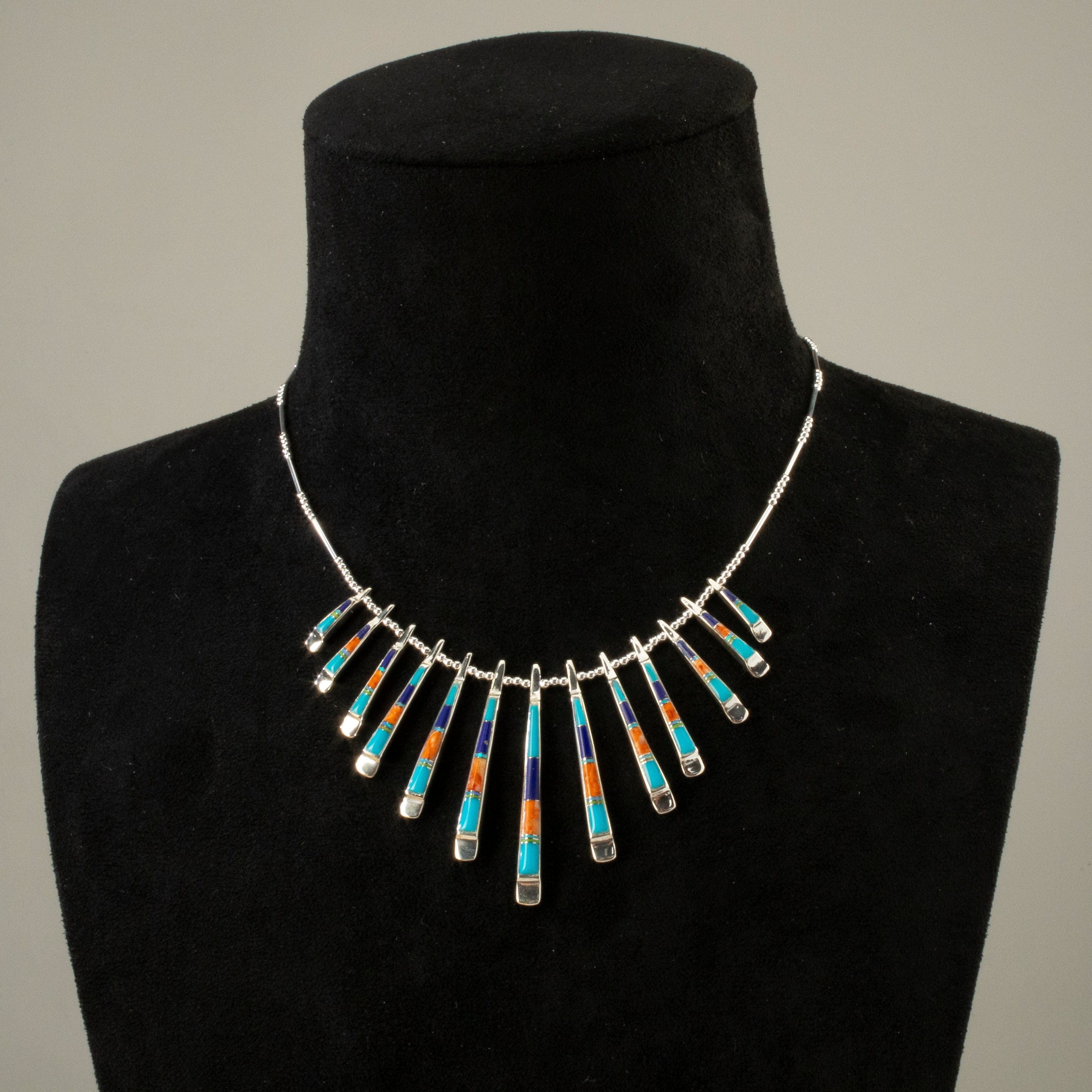 Kalifano Southwest Silver Jewelry Multi Gem & Turquoise Reversible USA Handmade 925 Sterling Silver Necklace NMN.0905.MTTQ