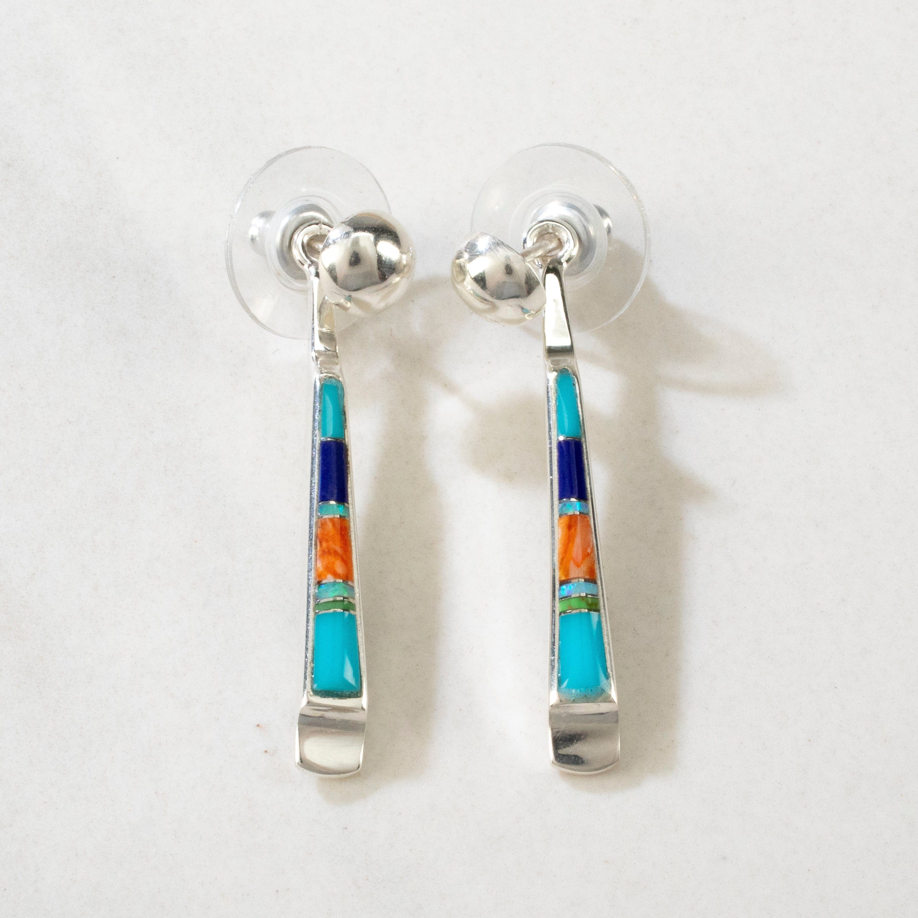 Kalifano Southwest Silver Jewelry Multi Gem & White Buffalo Reversible Dangle USA Handmade 925 Sterling Silver Earrings with Stud Backing NME.0905.MTWB