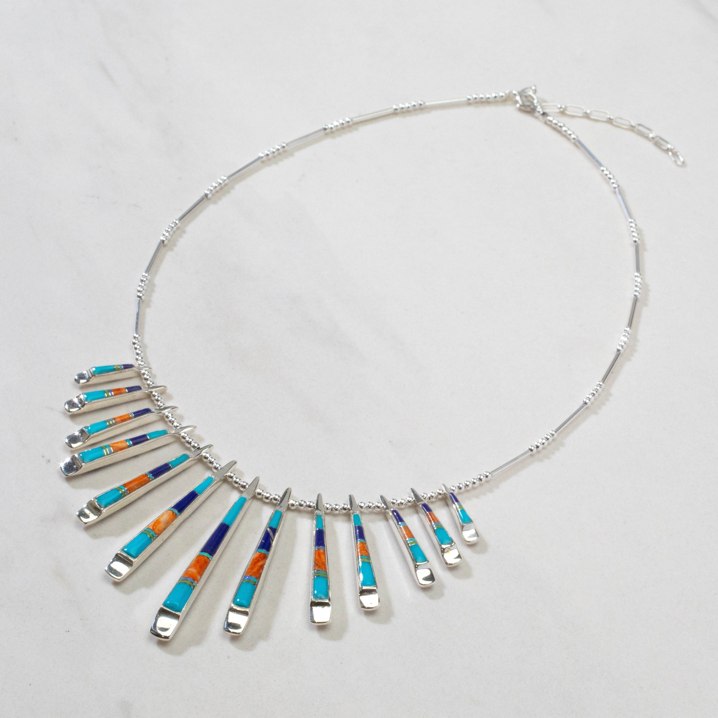 Kalifano Southwest Silver Jewelry Multi Gem & White Buffalo Reversible USA Handmade 925 Sterling Silver Necklace NMN.0905.MTWB
