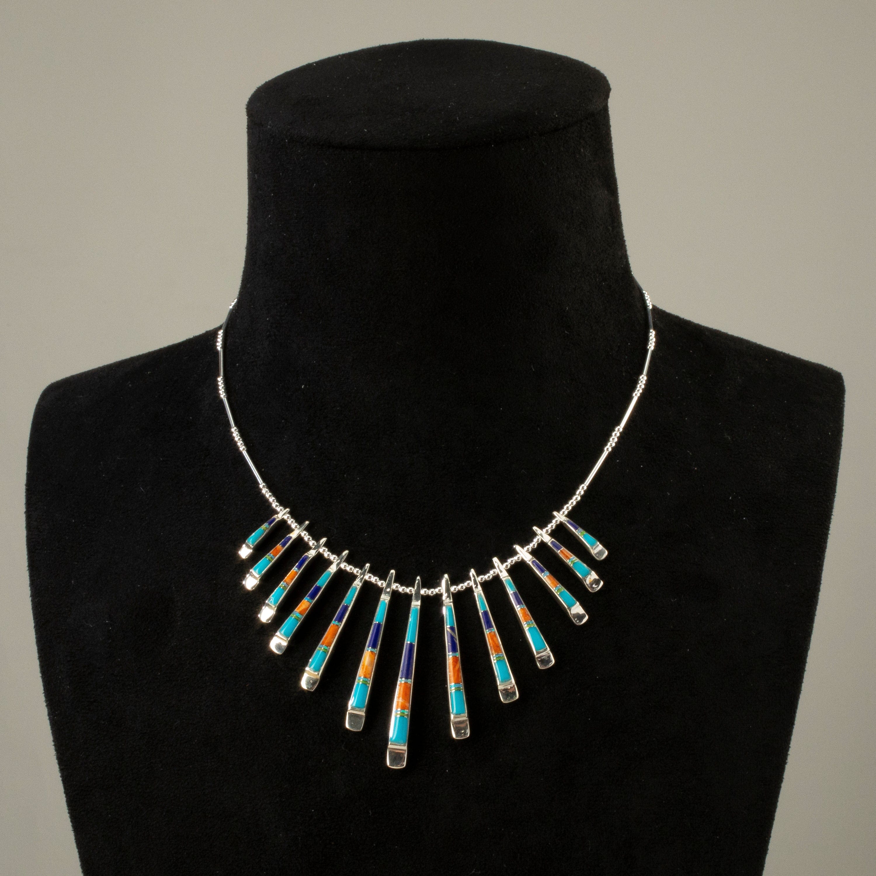 Kalifano Southwest Silver Jewelry Multi Gem & White Buffalo Reversible USA Handmade 925 Sterling Silver Necklace NMN.0905.MTWB