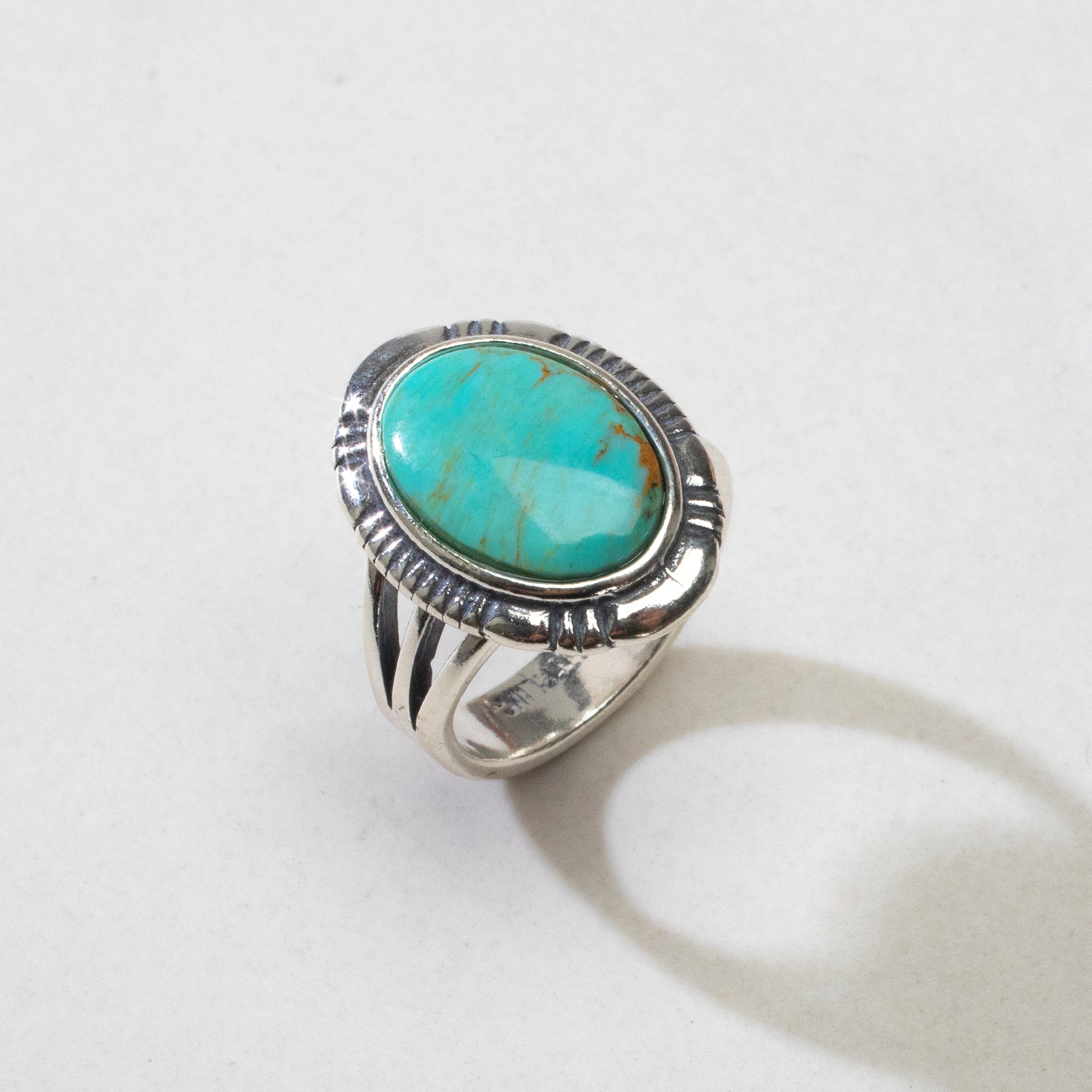 Kalifano Southwest Silver Jewelry Nevada Turquoise USA Handmade 925 Sterling Silver Ring