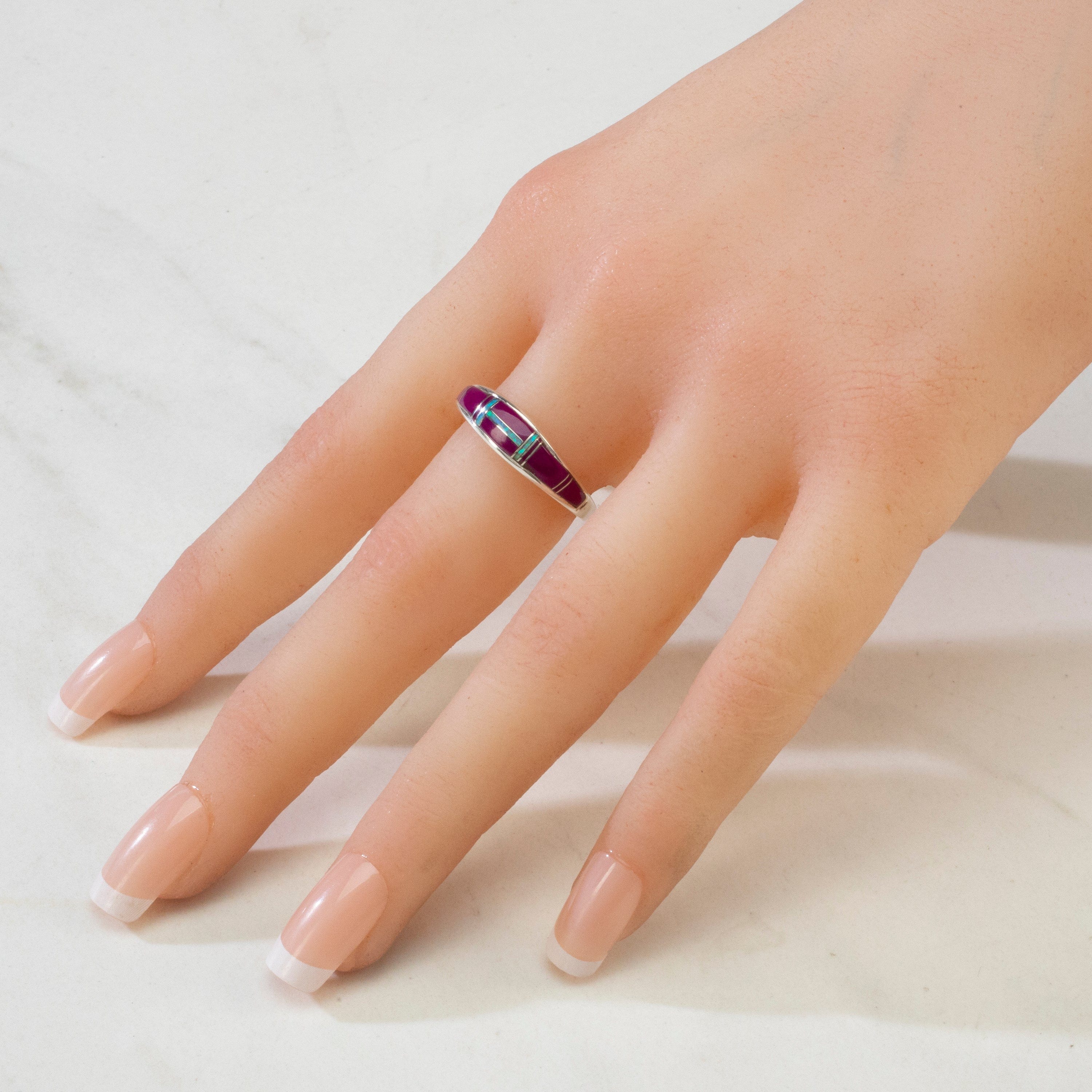 Kalifano Southwest Silver Jewelry Sugilite 925 Sterling Silver Ring USA Handmade with Laboratory Opal Accent