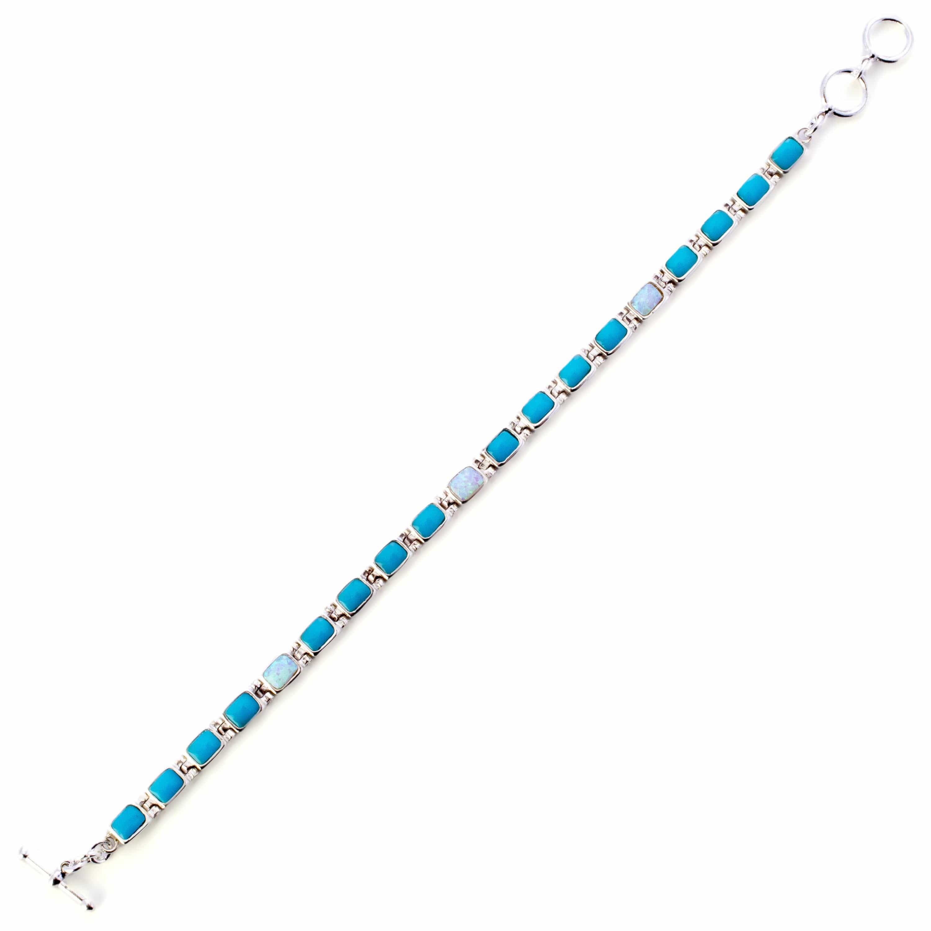 Kalifano Southwest Silver Jewelry Turquoise 925 Sterling Silver Bracelet USA Handmade with Opal Accent NMB.0207.TQ