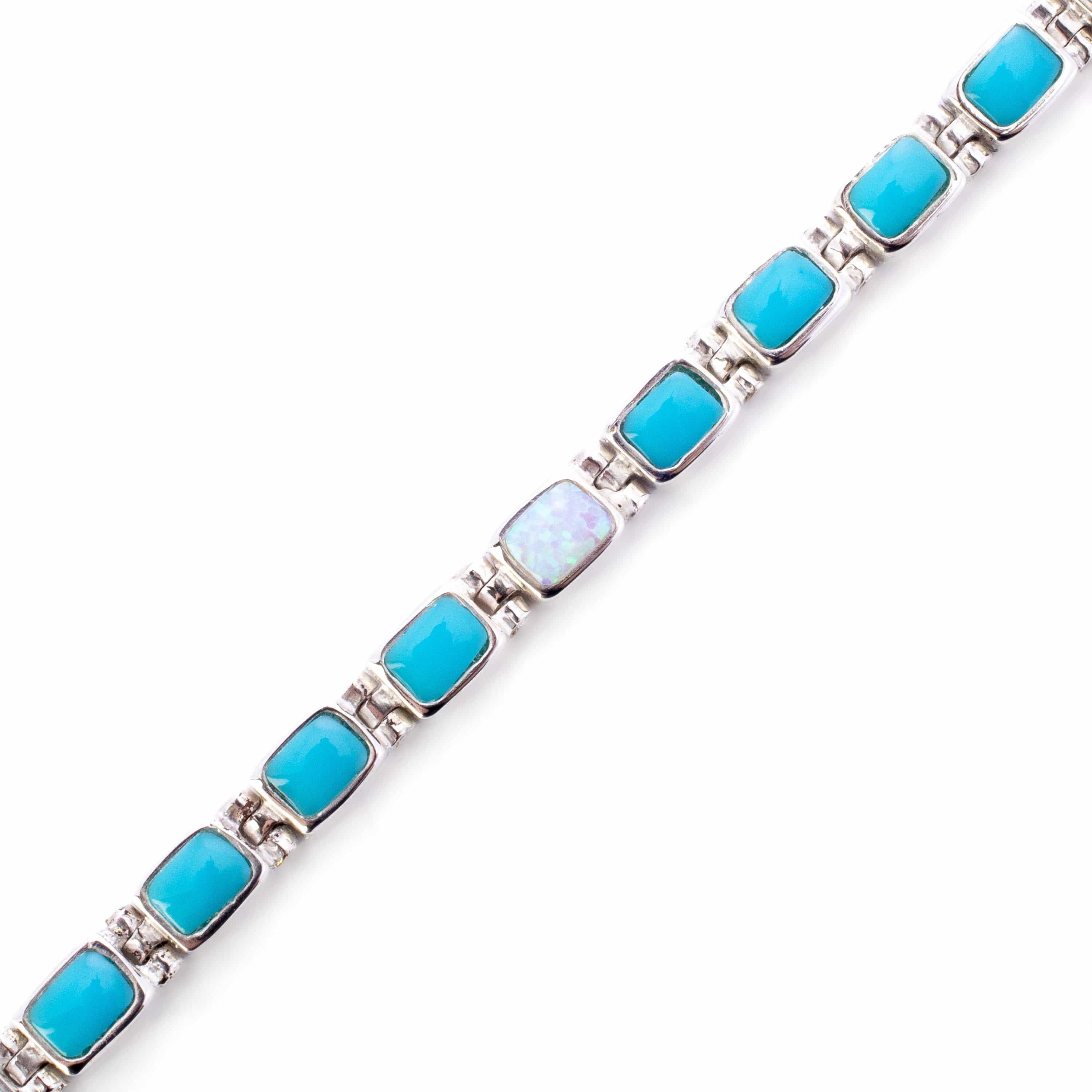 Kalifano Southwest Silver Jewelry Turquoise 925 Sterling Silver Bracelet USA Handmade with Opal Accent NMB.0207.TQ