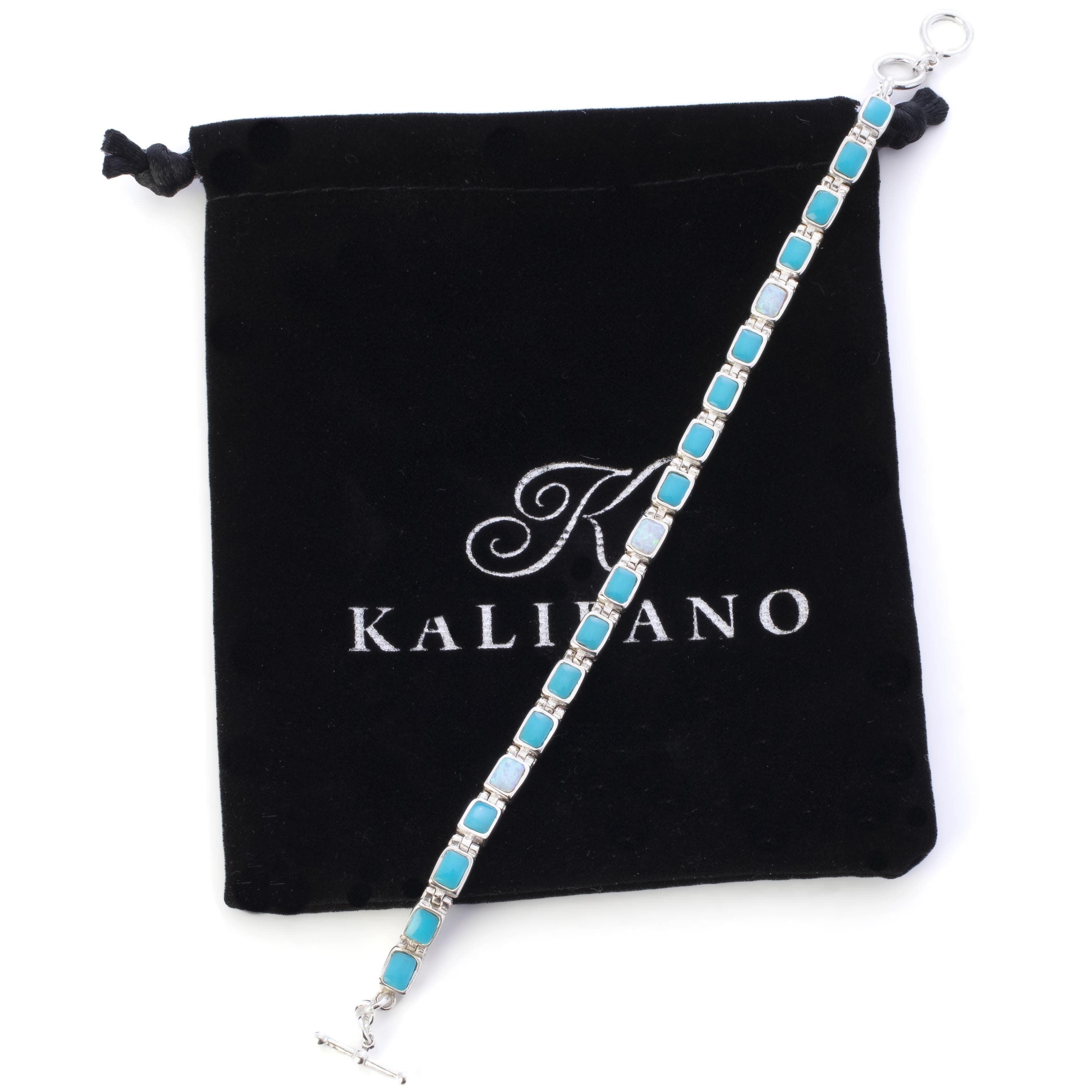 Kalifano Southwest Silver Jewelry Turquoise 925 Sterling Silver Bracelet USA Handmade with Opal Accent NMB.0207.TQ