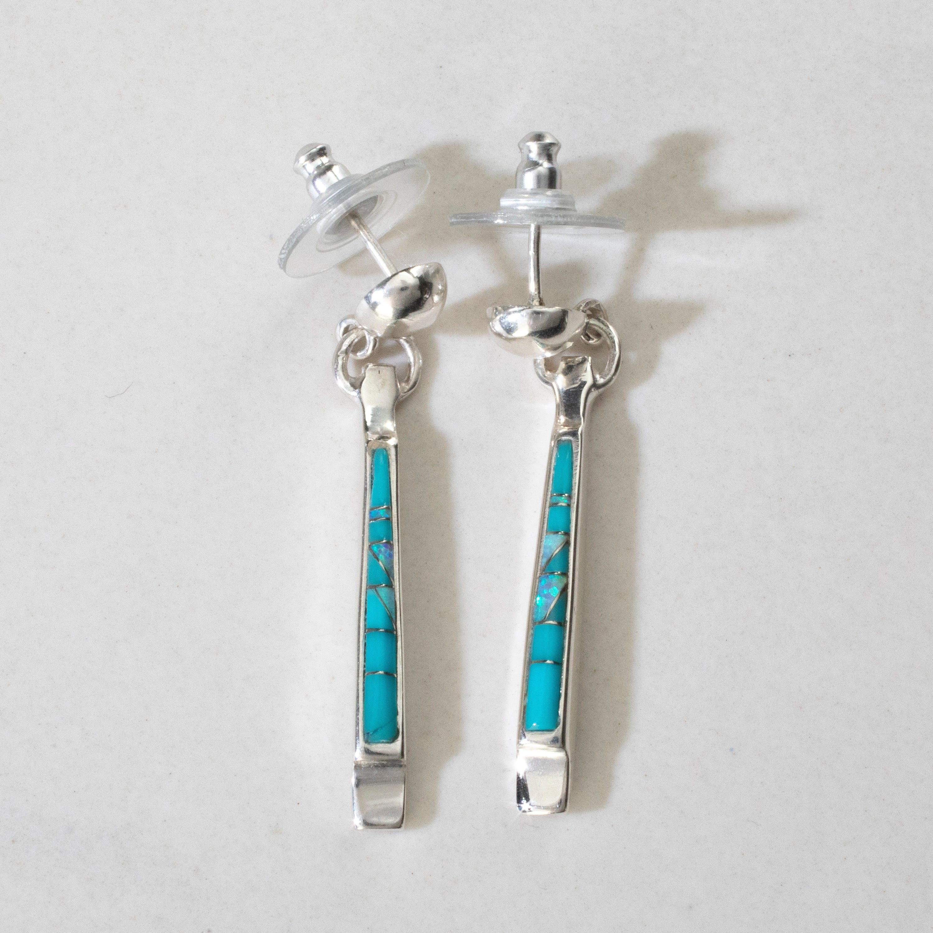 Kalifano Southwest Silver Jewelry Turquoise Dangle USA Handmade 925 Sterling Silver Earrings with Opal Accent & Stud Backing NME.0456.TQ