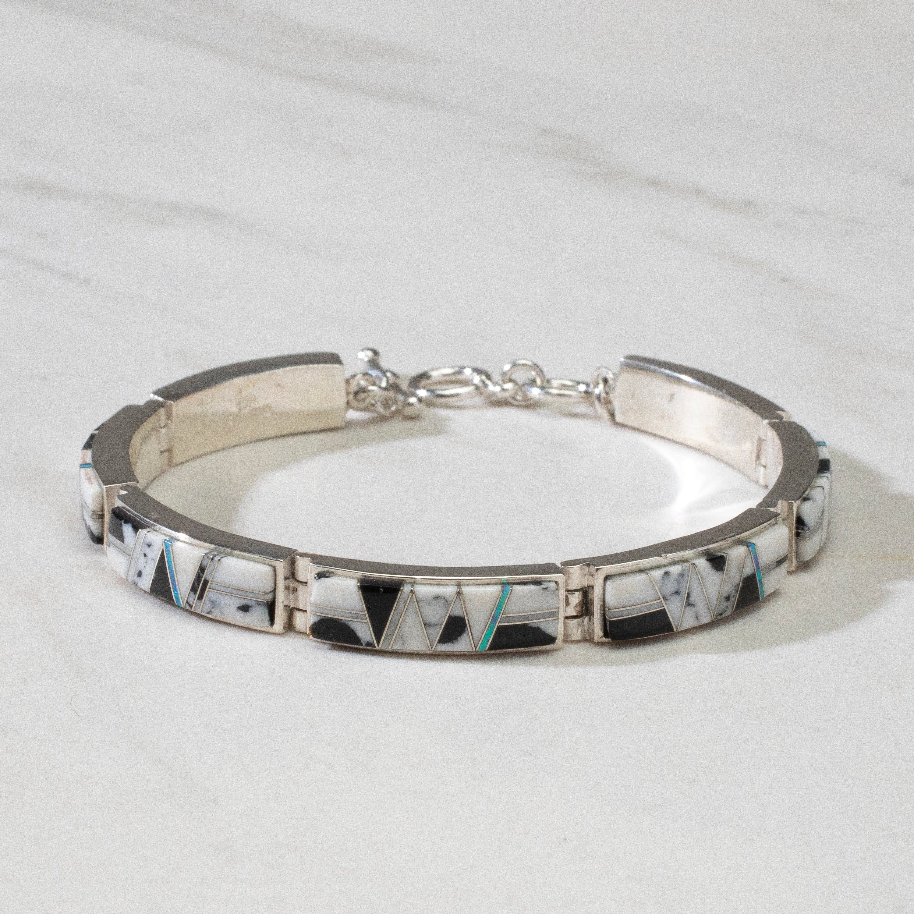 Kalifano Southwest Silver Jewelry White Buffalo Turquoise 925 Sterling Silver USA Handmade Bracelet with Opal Accent NMB.0565.WB