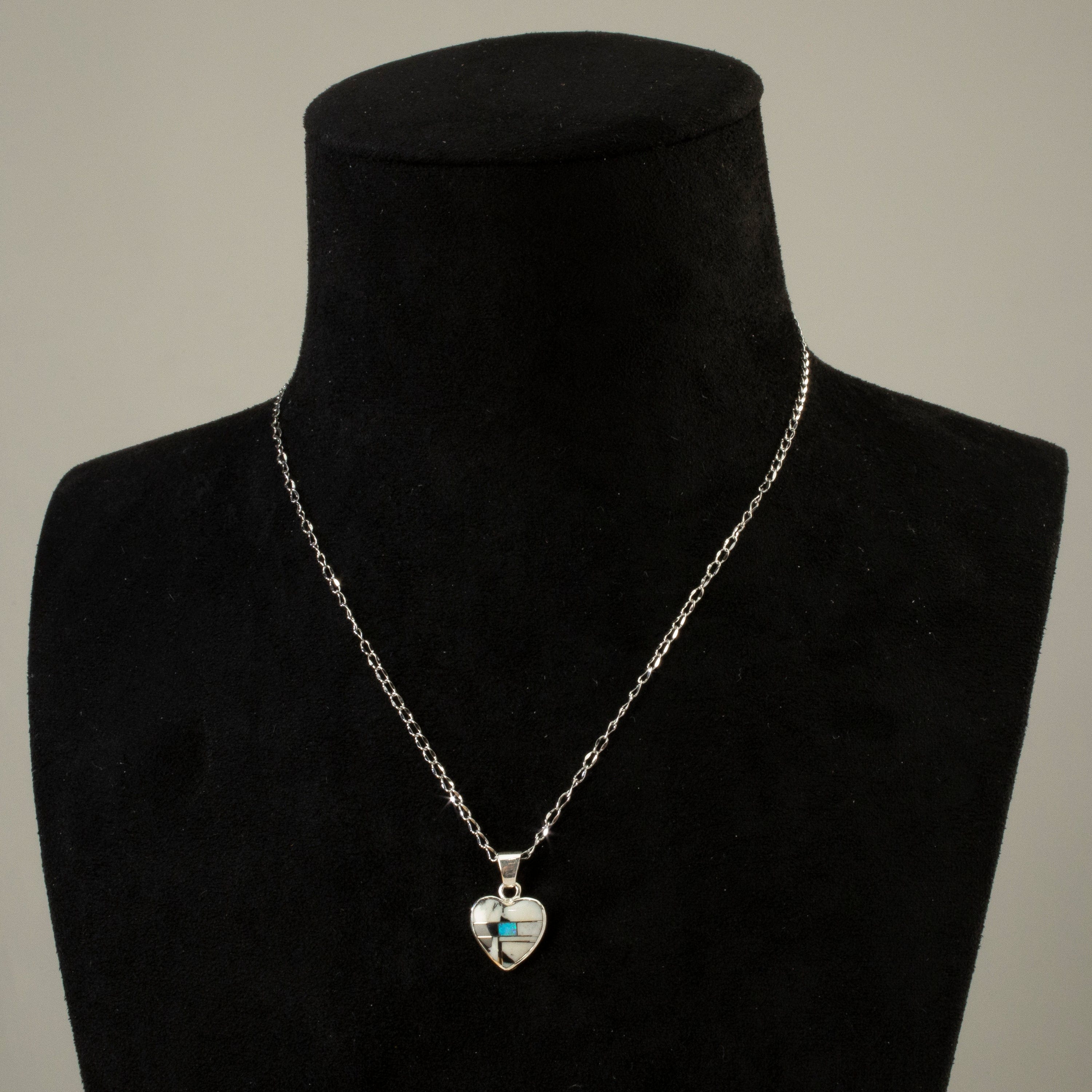 Kalifano Southwest Silver Jewelry White Buffalo Turquoise Heart USA Handmade 925 Sterling Silver Pendant with Opal Accent NMN.2240.WB