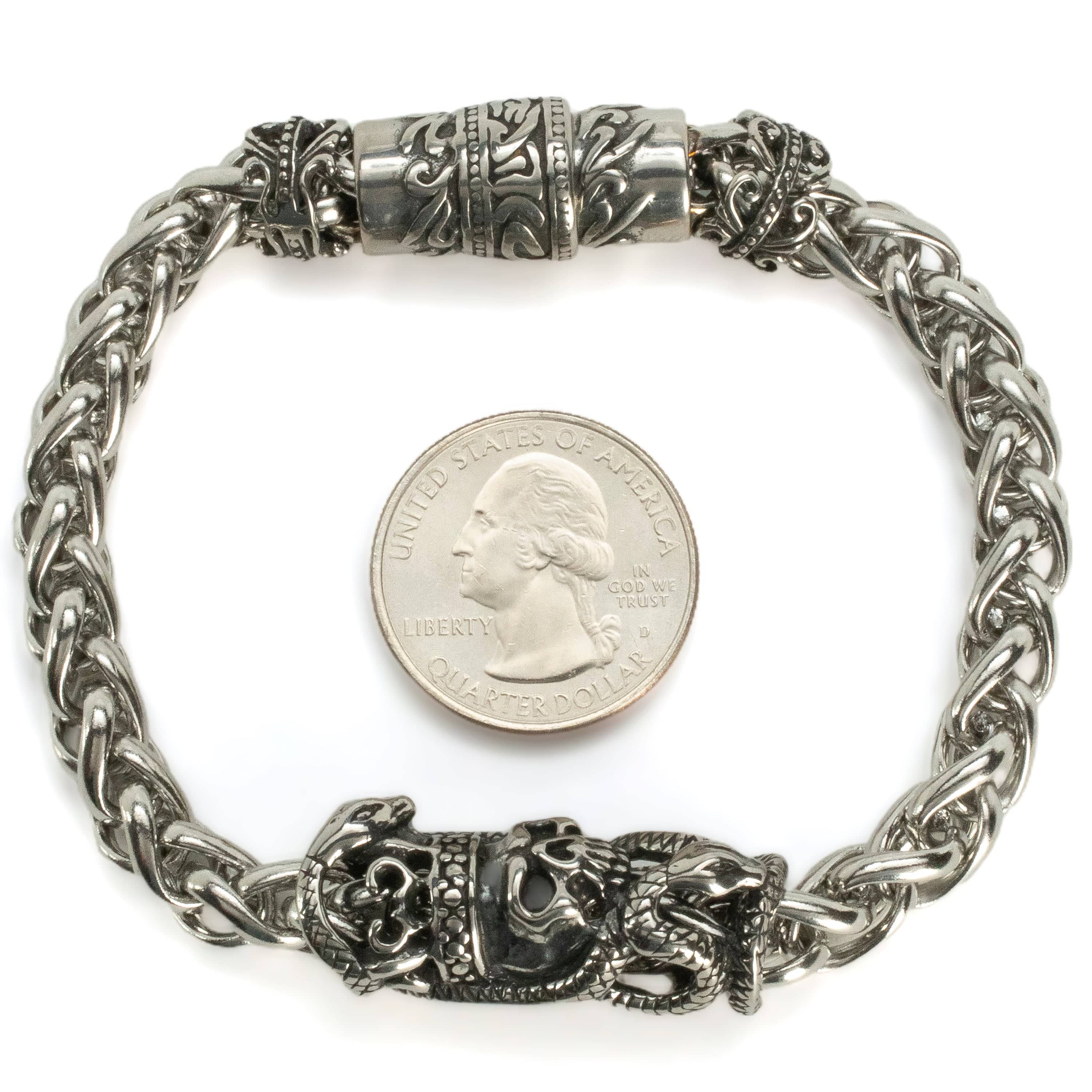 Kalifano Stainless Steel Bracelets Stainless Steel Bracelet with Skulls and Snakes PLAT-BSS-10